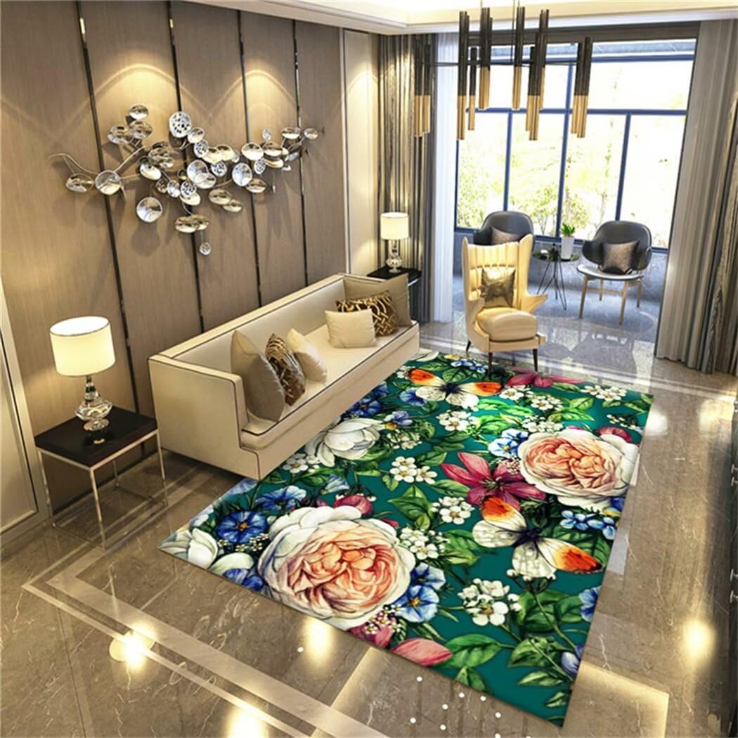 Tapis de chambre vert 140x210 cm avec motif imprimé frais et doux pour grand salon