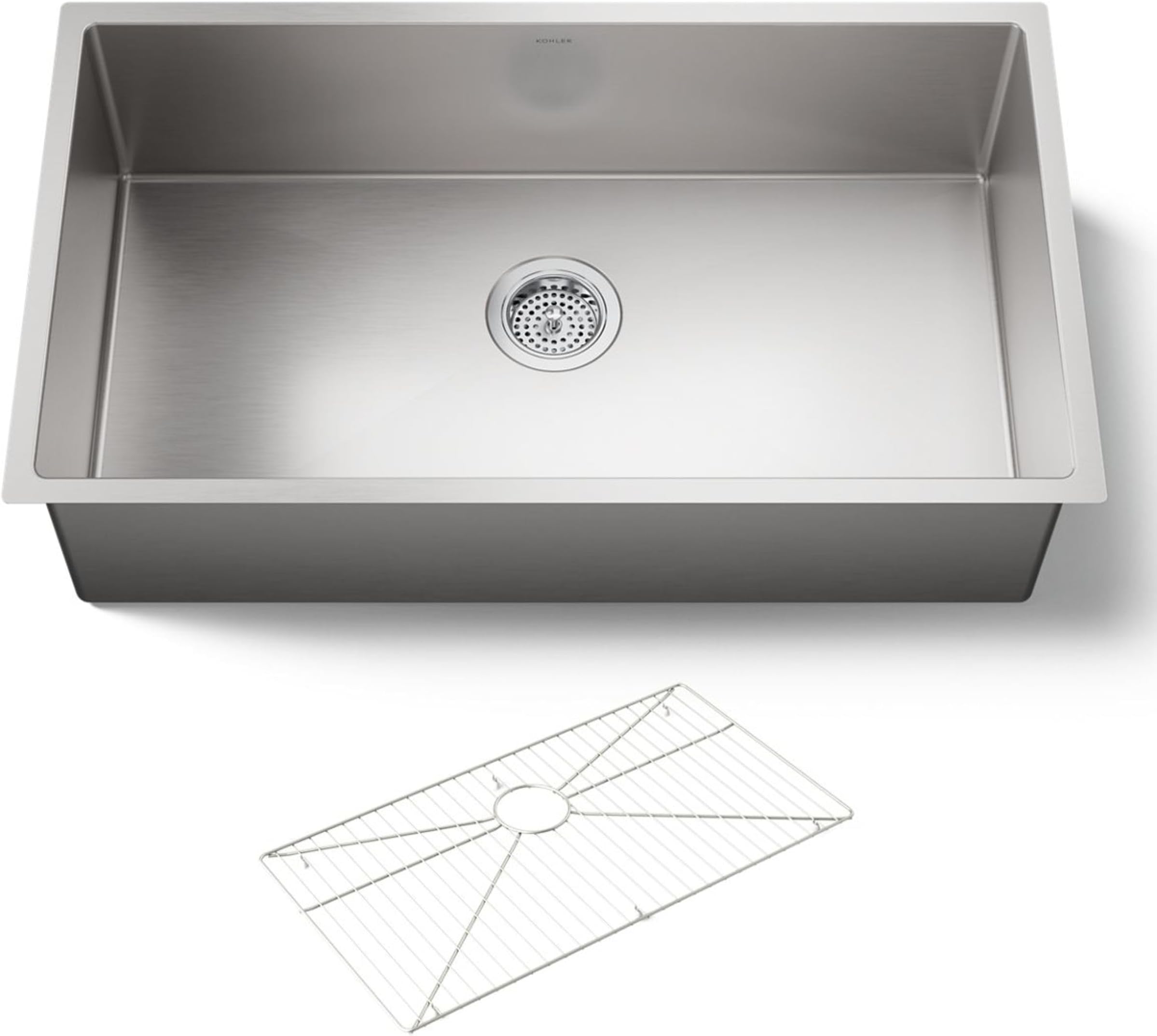KOHLER Strive® 32" Undermount Kitchen Sink, Single Bowl Kitchen Sinks with Basin Rack, Stainless Steel, K-5285-NA