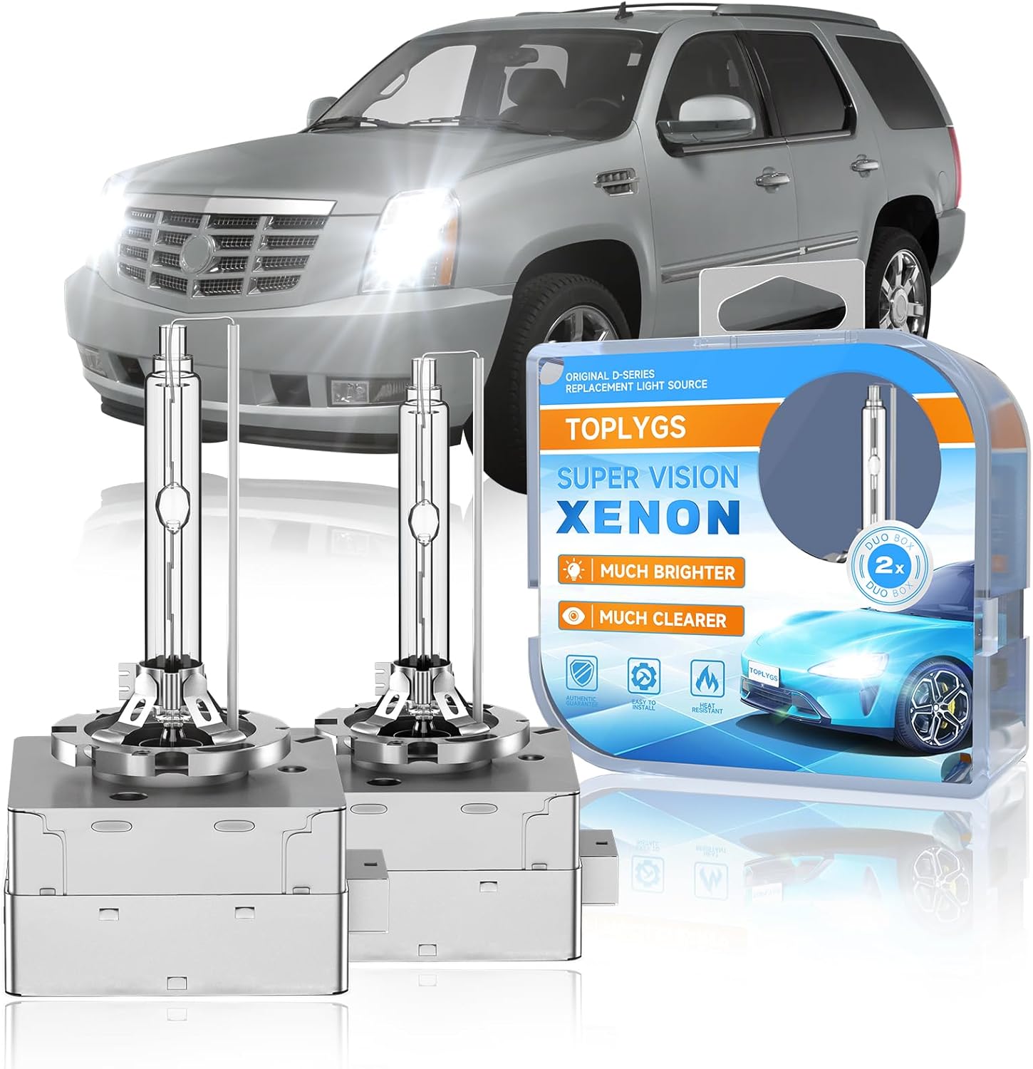 D1S HID Xenon Headlight Bulb Fit for Cadillac 2007 2008 2009 2010 2011 2012 2013 2014 Escalade ESV EXT, 6000K Bright White, 35W OEM High Low Beam Xenon Lights, Pack of 2
