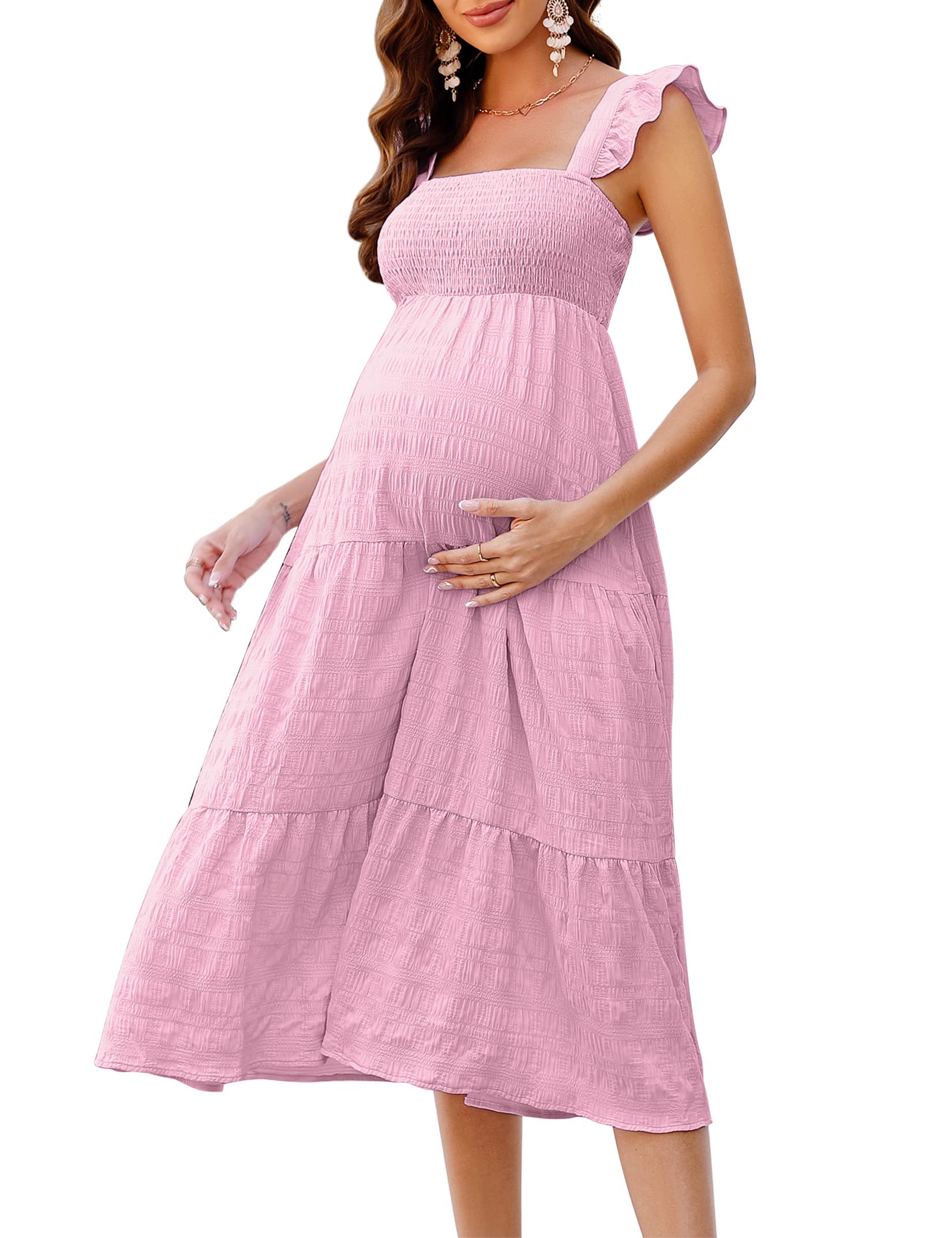 KOJOOIN Smocked Square Neck Midi Dress