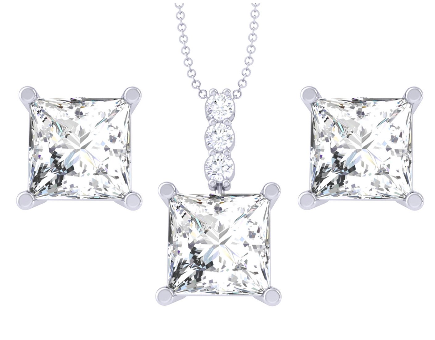 925 Sterling Silver Square Princess Solitaire Pendant Earring Chain Jewellery Set | Rhodium Plated, Swiss Zirconia | Gift for Women & Girls-image-36