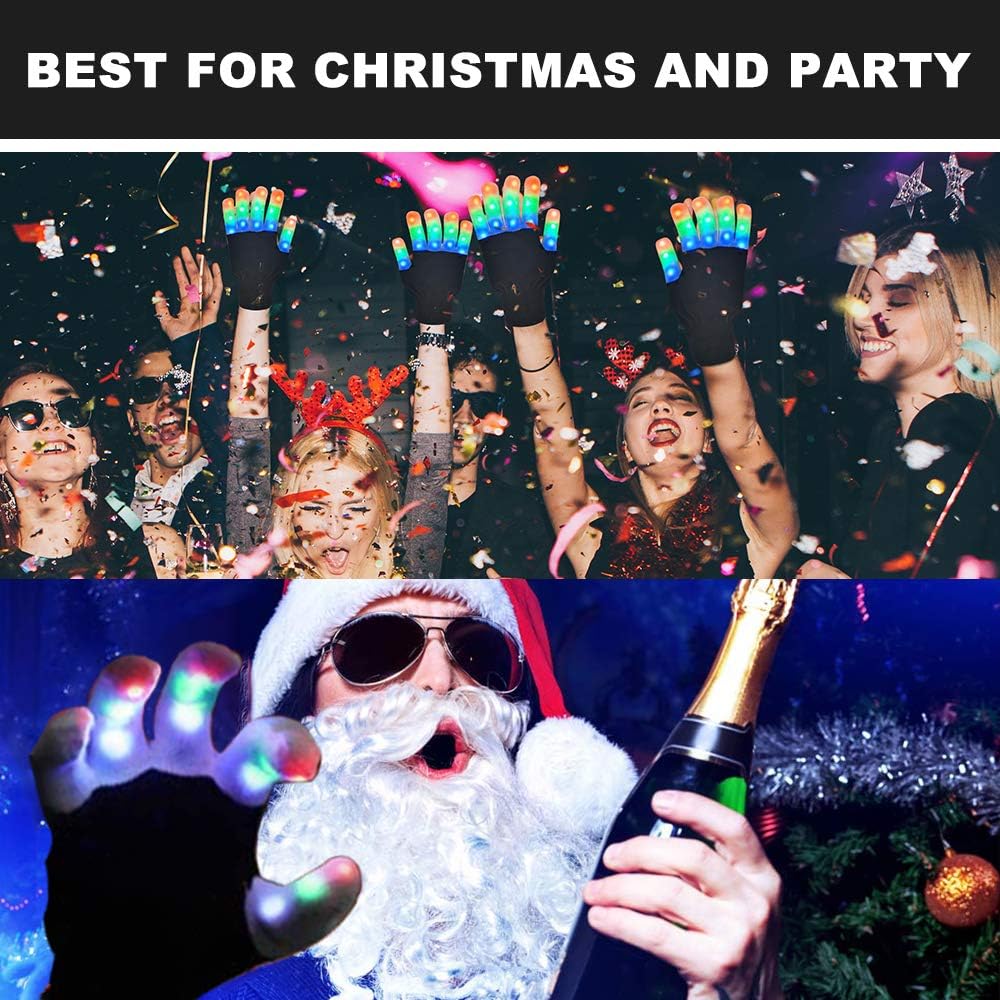 Light Up LED Flashing Gloves 2 Pairs for Teen Boy Girl, Colorful Finger Lights Light Show Glowing Rave Gloves 3 Colors 6 Models Christmas X'mas Stocking Stuffers Birthday Gift Party Costume : Clothing, Shoes & Jewelry