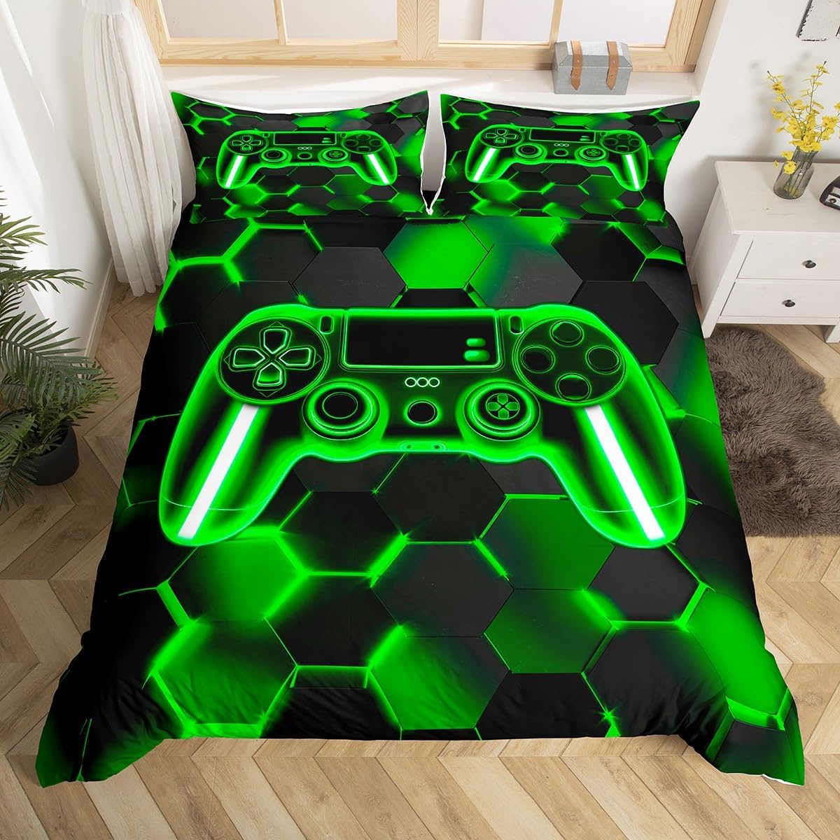 Loussiesd Gamer poszewka na kołdrę super king zestaw pościeli dla chłopców