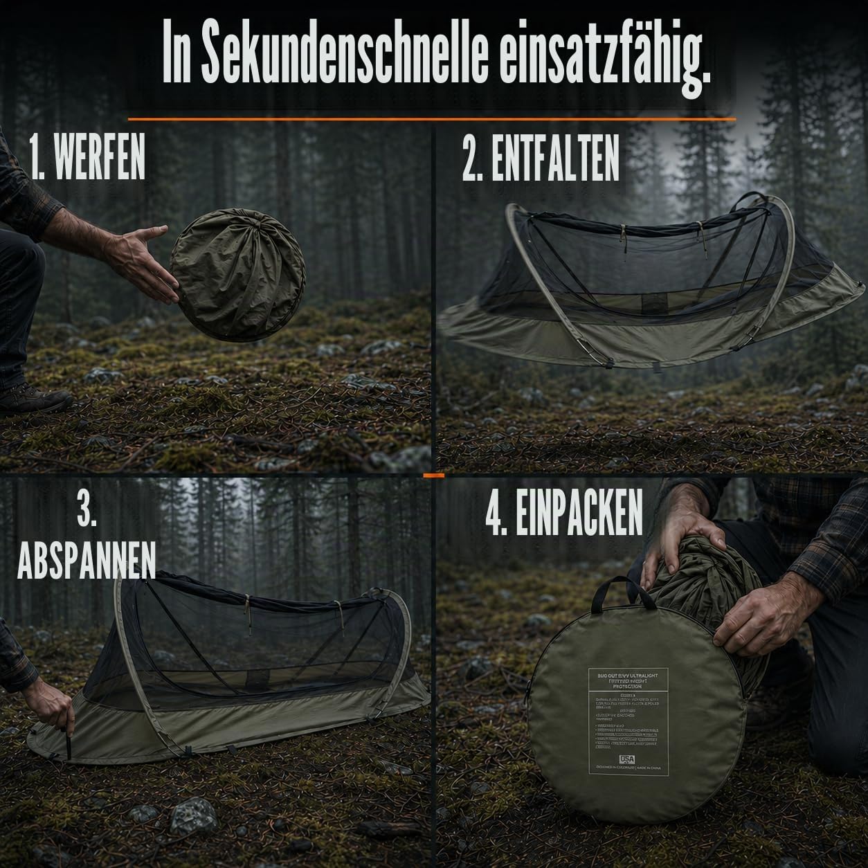 USGI Industries Bivy Zelt | Leichtes Einzelpersonen-Schlafnetz-System für Outdoor, Camping, Survival, Wandern, Rucksack | Netzschutz