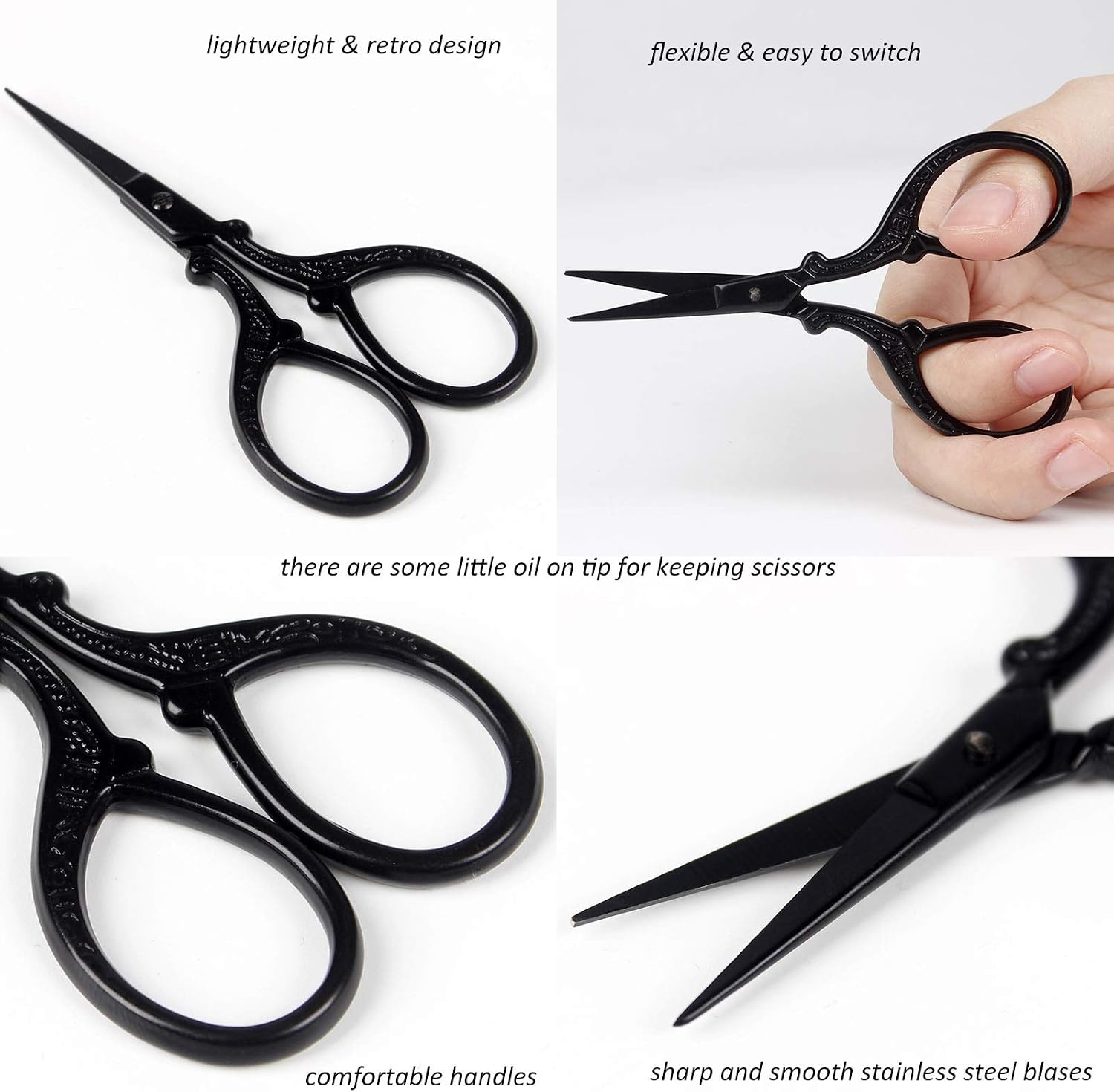 BIHRTC 5 Inch Stainless Steel Sewing Scissors and 3.6 Inch Small Embroidery Scissors Tailor Scissors DIY Tools Dressmaker Facial Scissors for Sewing Craft Office Household 2 Pairs Black Scissors