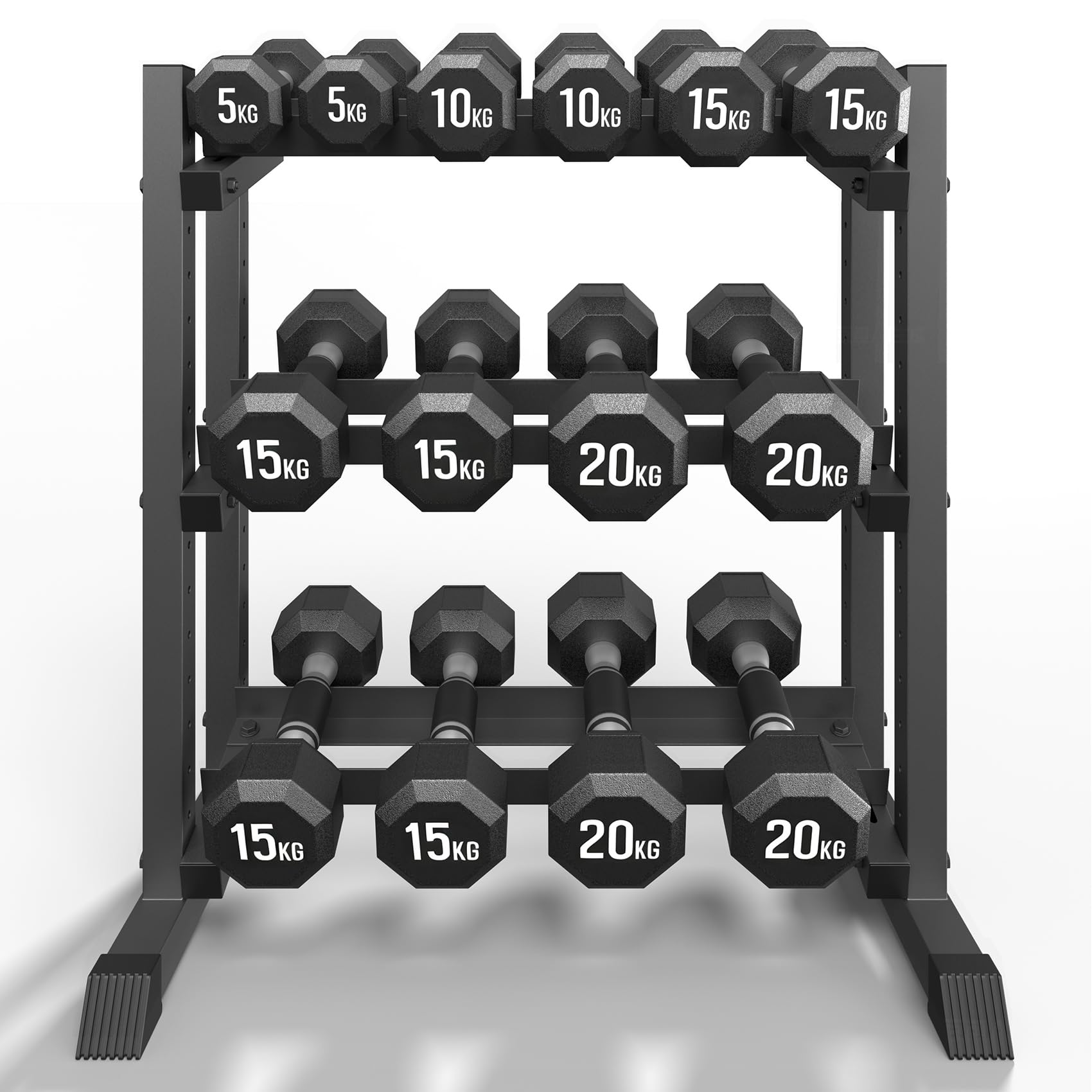 Hantelständer mit 3 Ebenen, 500 kg Kapazität, verstellbar, für das Fitnessstudio zu Hause, robuster Hantelständer für Kurzhanteln, Kugelhanteln und Hantelscheiben (nur Gestell)
