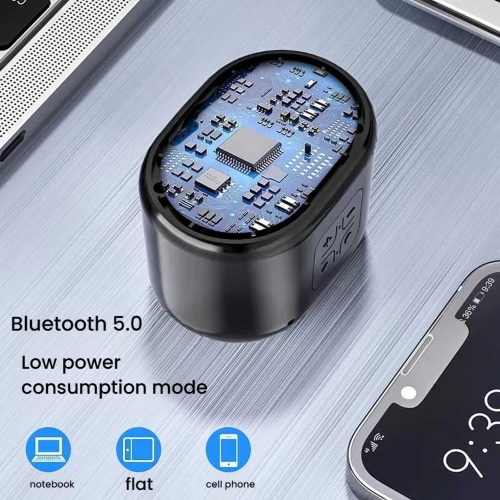 Mini haut-parleur Bluetooth portable avec batterie 1200 mAh, 12 heures d'autonomie, Bluetooth 5.0, base en silicone antidérapante pour les voyages et l'utilisation quotidienne