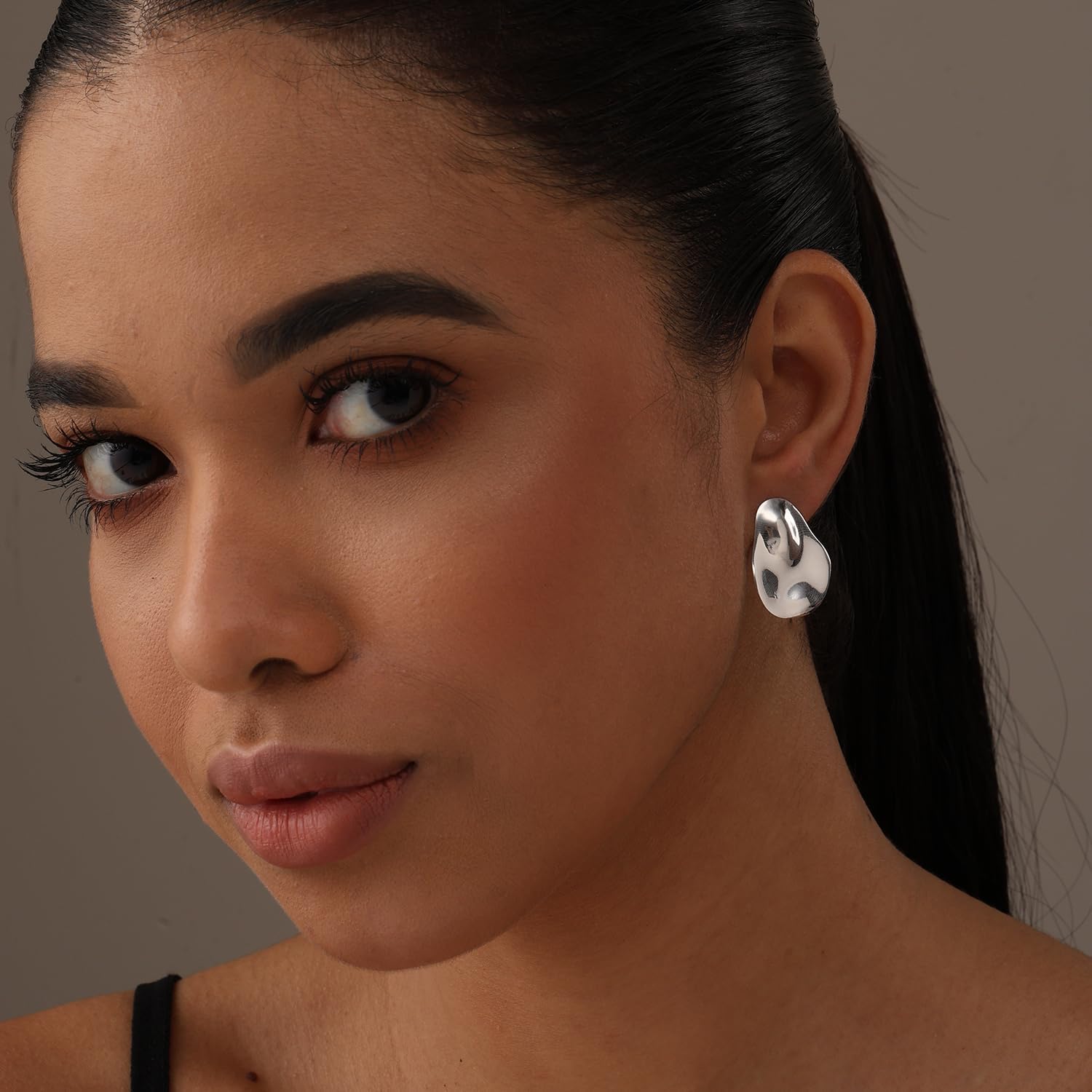 LeCalla 925 Steling Silver Hammered Earrings for Women | Lightweight Handcrafted Earrings | Minimalist Handmade Classic Texture Stud Drop Earrings for Women - Image 2