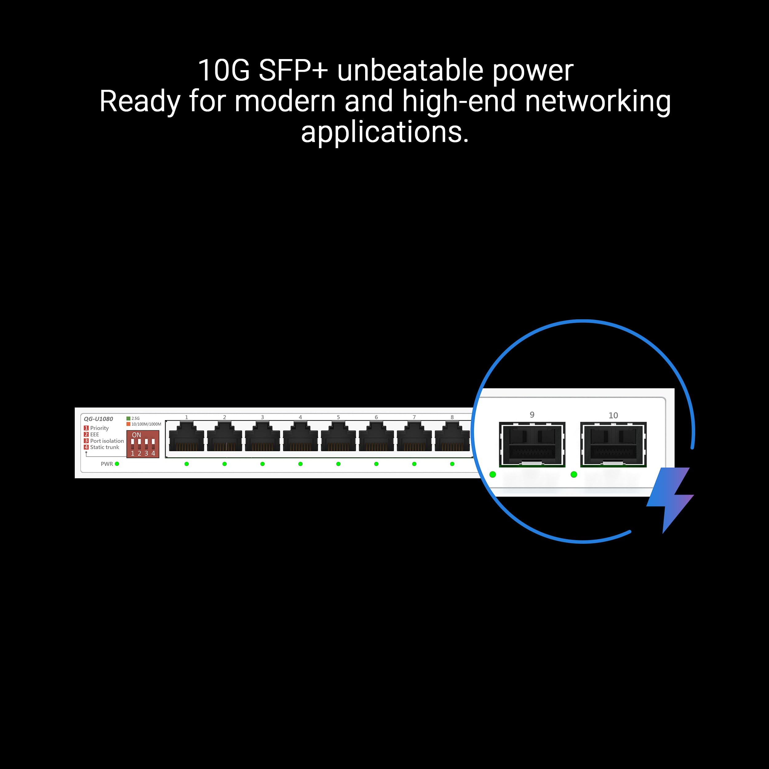 ASUS QG-U1080 8-Port 2.5G und 2-Port 10G SFP+ Switch | unterstützt 4 intelligente Modi, Heimnetzwerk-Hub, Büro-Ethernet-Splitter, Plug & Play, einfache Einrichtung, geräuschlos