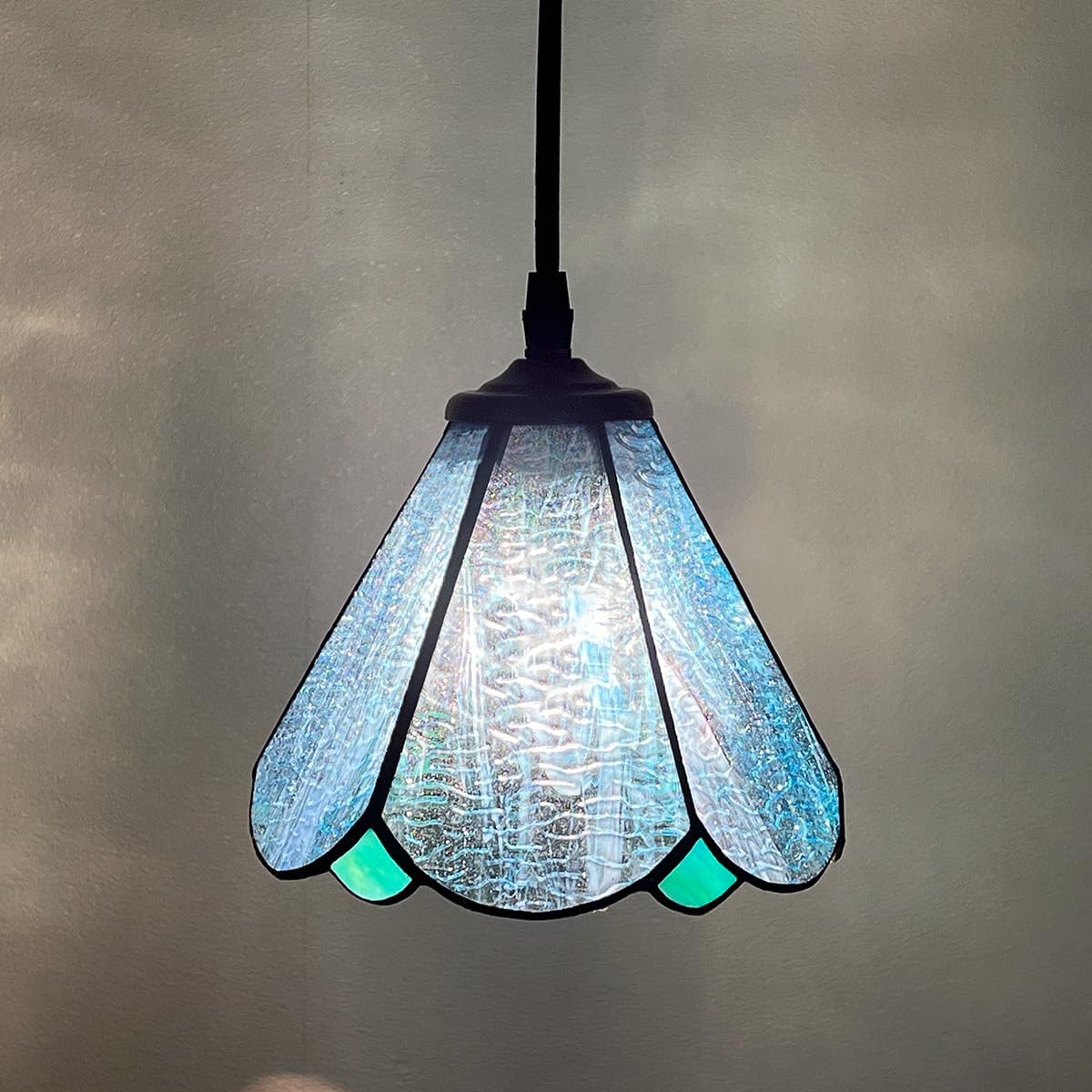 Tiffany Pendant Light Fixtures - Mini Dimmable Plug in Blue Stained Glass Swag Hanging Lamp for Dining Room Kitchen Island Bedroom Study Porch in Line Switch