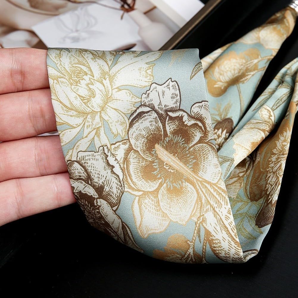 Elegante Schal-Halskette mit Magnetverschluss und Retro-Blumendruck für Frauen, funkelnde Details, weicher simulierter Seidenstoff für Hals oder Haarakzent