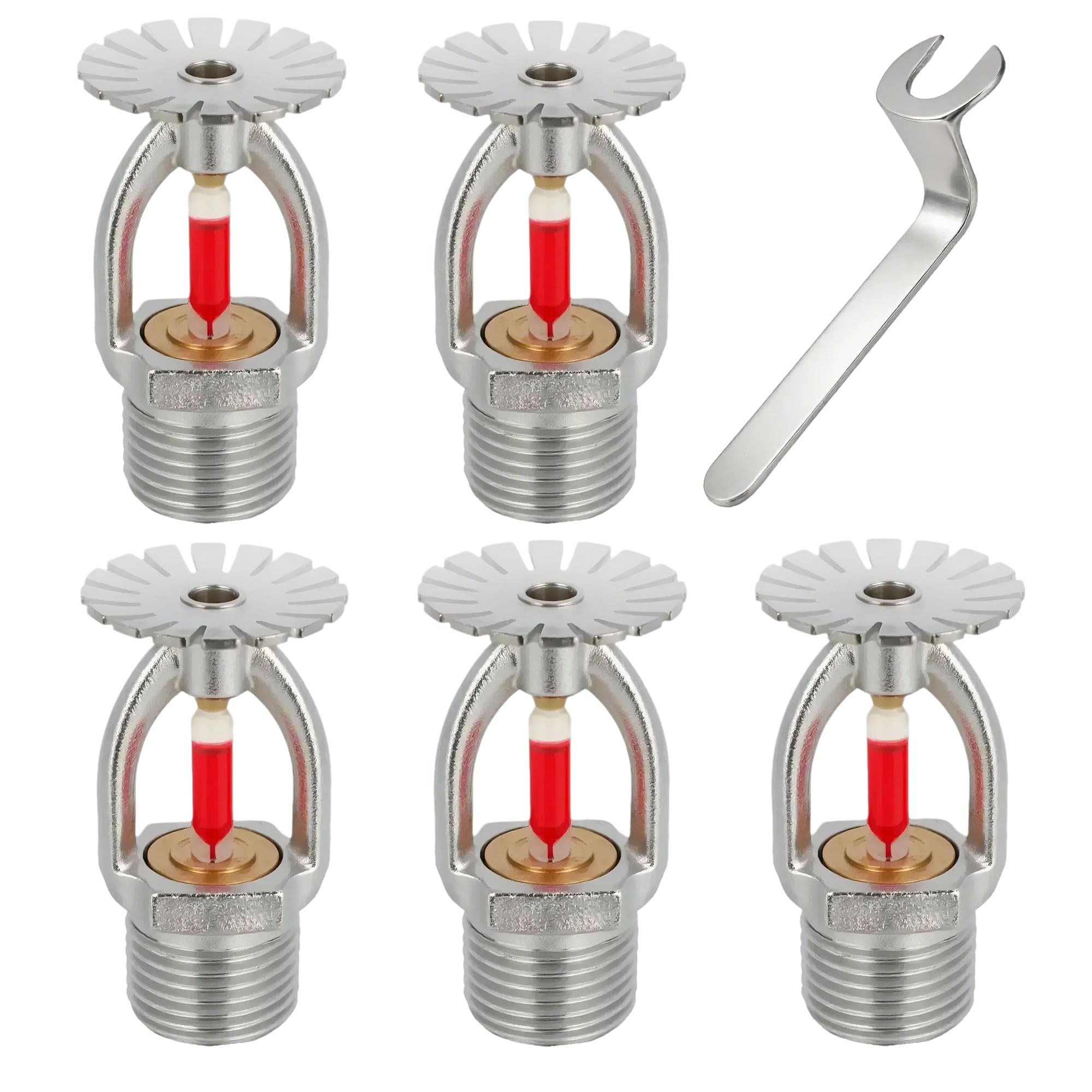 5Pc Fire Sprinkler Head Pendent Type, 155℉ Fire Sprinkler Heads 1/2" Inch Thread 68°C Quick Response Water Spray Down 1/2" NPT for Home/Commericial/