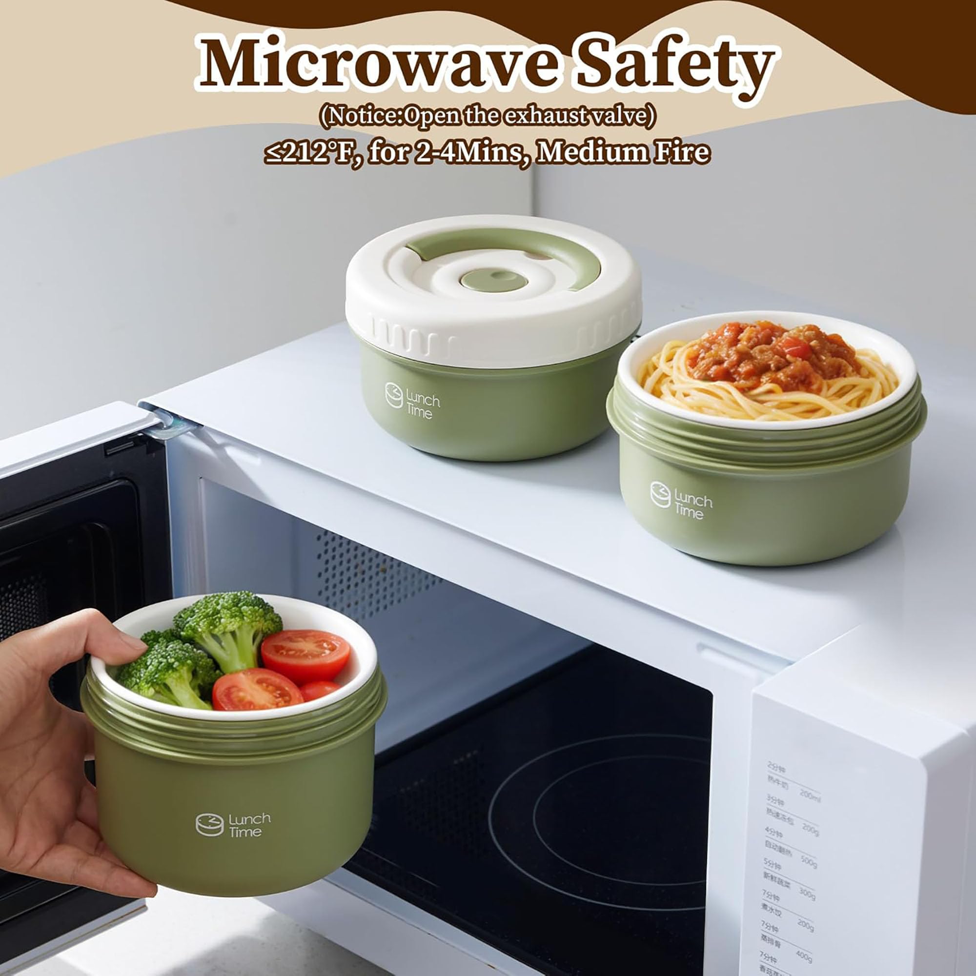 Ceramica Scatola Pranzo Contenitore Termico, Contenitore Termico per Pranzo Forma Rotonda per Conservazione Degli Alimenti Scatole Picnic per pasti fuori casa, lavoro, scuola,Brown-4 pieces
