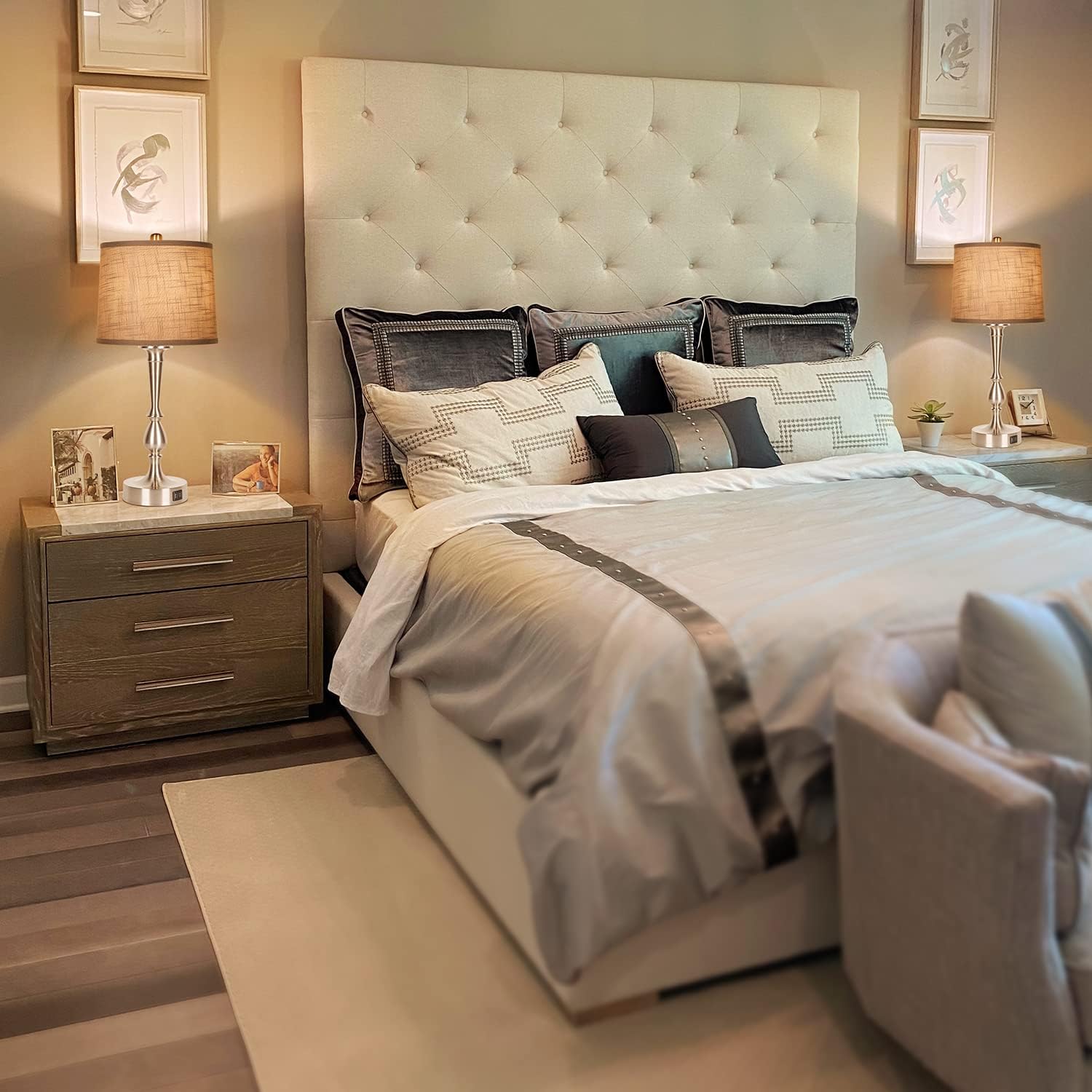 Exсluѕіvе Sресіаl Touch Control Table Lamp Set of 2,Dual USB Charging Ports, 3 Way Dimmable Nightstand Lamp,Desk Light with Gray Shade, Nickel Finish Modern Bedside Table Lamps for Bedroom Living Room Bulb Included Bеѕt Cуbеr Dеаlѕ 🔥 Touch Control Table Lamp Set of 2,Dual USB Charging Ports, 3 Way Dimmable Nightstand Lamp,Desk Light with Gray Shade, Nickel Finish Modern Bedside Table Lamps for Bedroom Living Room Bulb Included