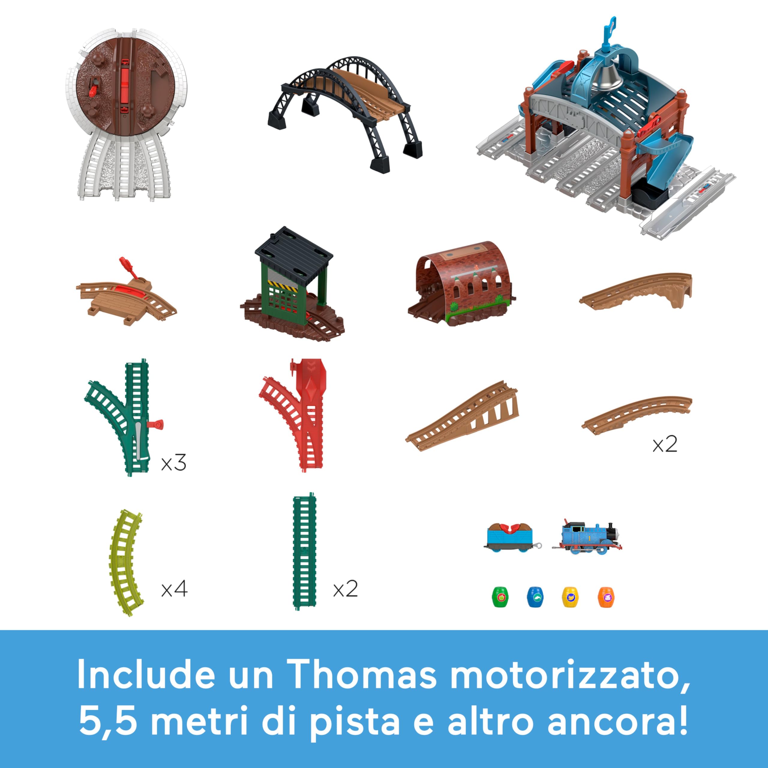 Thomas & Friends - Centro di Consegna Barili, set con locomotiva Thomas motorizzata a pile e vagone merci, pista lunga 5+ metri e barili inclusi, giocattolo per bambini, 3+ anni, JGY30