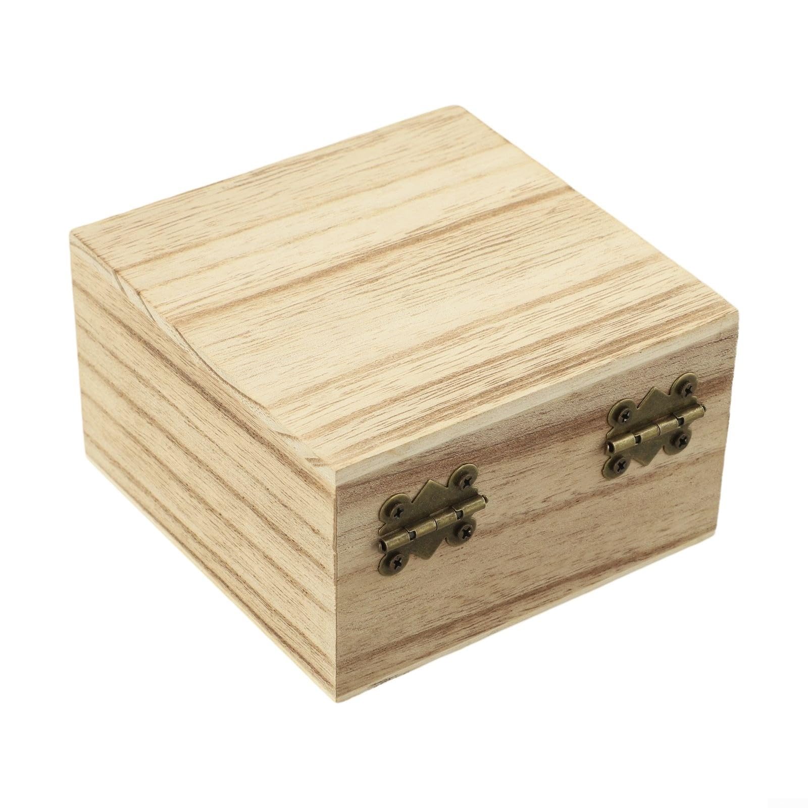 Boîte de rangement vintage en bois de paulownia carrée avec serrure métal 10x10x6 cm