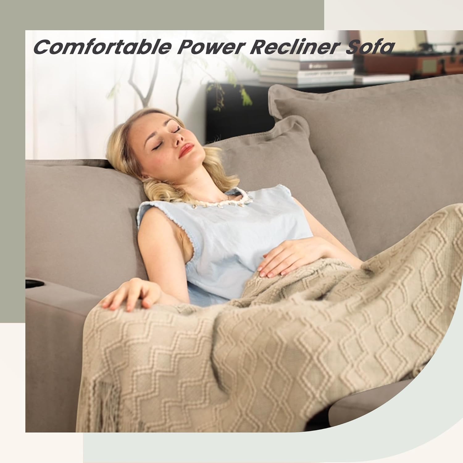83 Inch Modular Sectional Couches with Power Recliner, Loveseat Soft Sofa for Living Room, Cloud Couch Sectional with Deep Seat, Heated Seat Cushion, Covers Removeable, Linen Fabric, Khaki