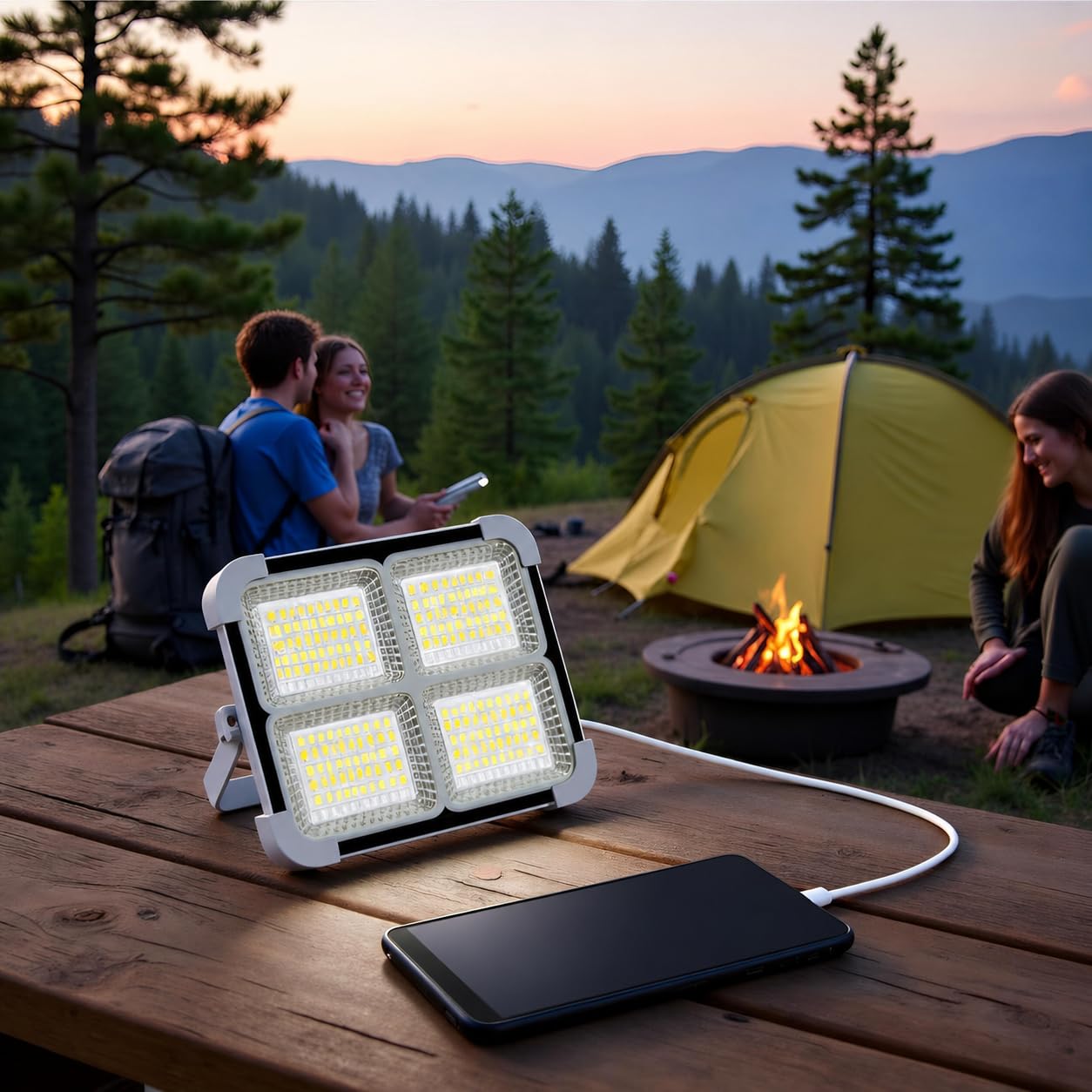 100W Work Light, 10000LM Portable Rechargeable Spotlight with 12000mAh Battery, Solar & USB Rechargeable Flood Light, 4 Lighting Modes, IP66 Emergency Camping Light for Garage,Outdoor (Gray)-image-49