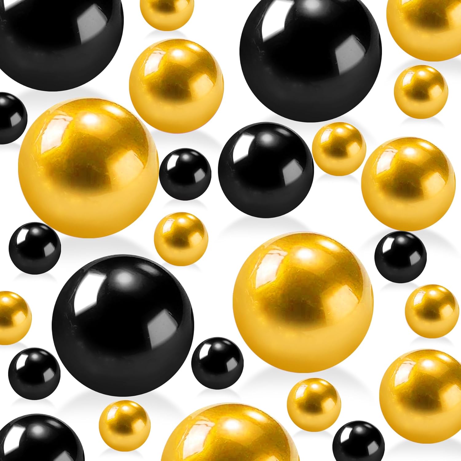 510Pcs Black Gold Vase Filler Pearl Beads for Centerpieces Vases, 8/14/18mm No Hole Faux Polish Pearls for Floating Candle Home Birthday Wedding Table Decor