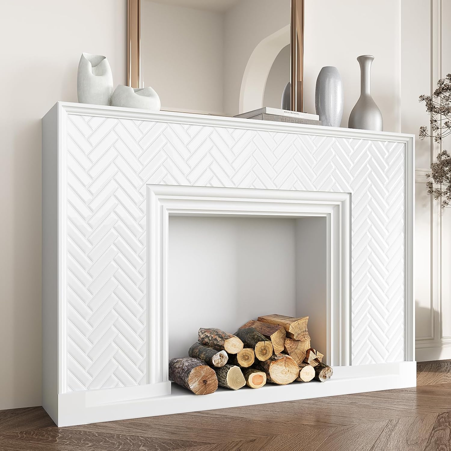 VEELIKE White Peel and Stick Backsplash for Kitchen Herringbone Back Splash Stick on Tiles 12 Sheet 12''x12'' Renter Friendly Kitchen Backsplash Tiles Self Adhesive Ceramic Tiler Stickers for Bathroom