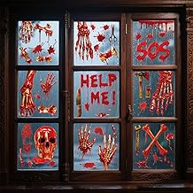 Halloween Static Cling Stickers - 137 Pcs Spooky Horror Decals - Blood Splatter Skeleton Handprints Window Mirror Decor for Indoor Halloween Parties