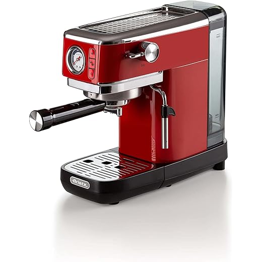Ariete 1381 Coffee machine with pressure gauge, compatible with ground coffee and ESE pods, 1300 W, 1.1 L capacity, 15 bar pressure, ? cup filter, Cappuccino device, Red