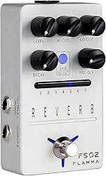 FLAMMA FS02 Pedal de Reverberação Estéreo com 7 Efeitos de Reverberação, Sala, Hall, Igreja, Caverna, Prato, Primavera, Mod, True Bypass Trail On, Prata