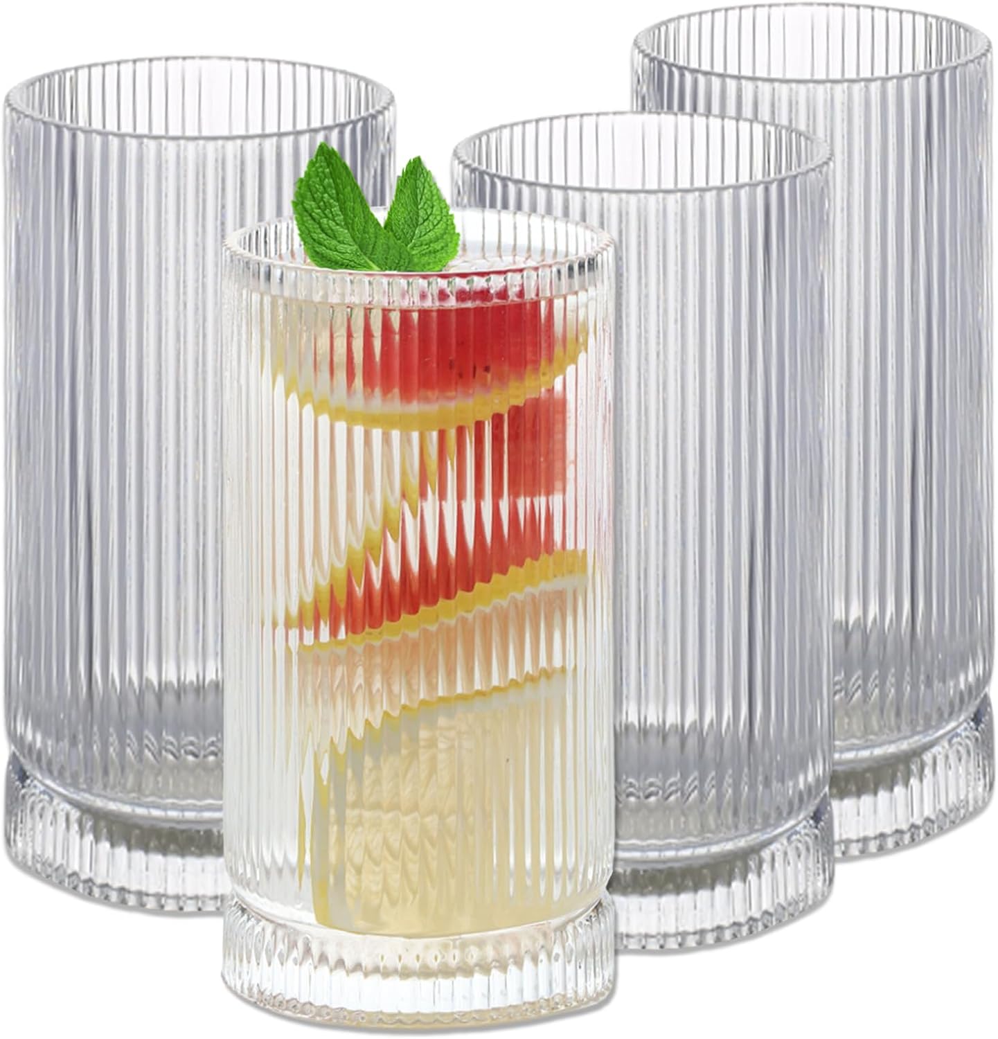 Amazon.com | WeirdUncle Vintage Ribbed Glassware Set, 16oz Drinking ...