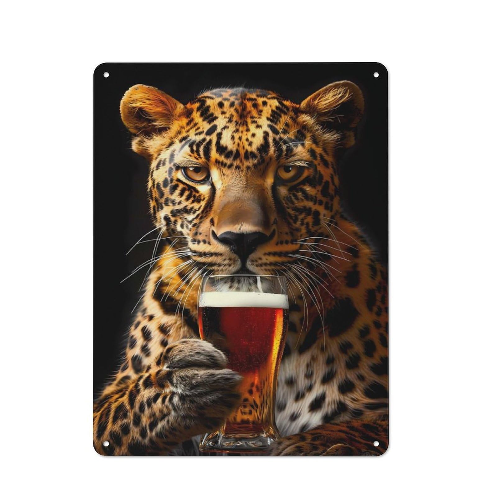 Retro Metal Plaque 40x30cm Featuring Leopard Beer, Bistro Wall Plaque for Bakery, Diner, Cafe Or Family Room