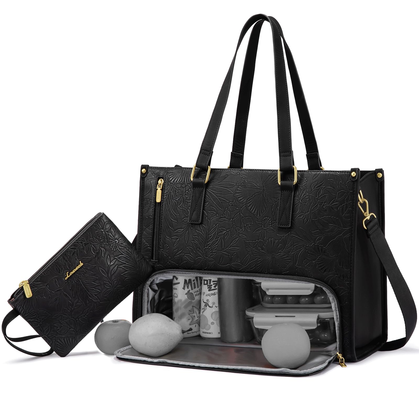LOVEVOOK Laptoptasche Damen mit Isolierted Lunch-Fach,Laptop Handtasche | Arbeitstasche Lehrertasche Groß, Lunchtasche Aktentasche Leder, Schultertasche für Schule Büro Uni