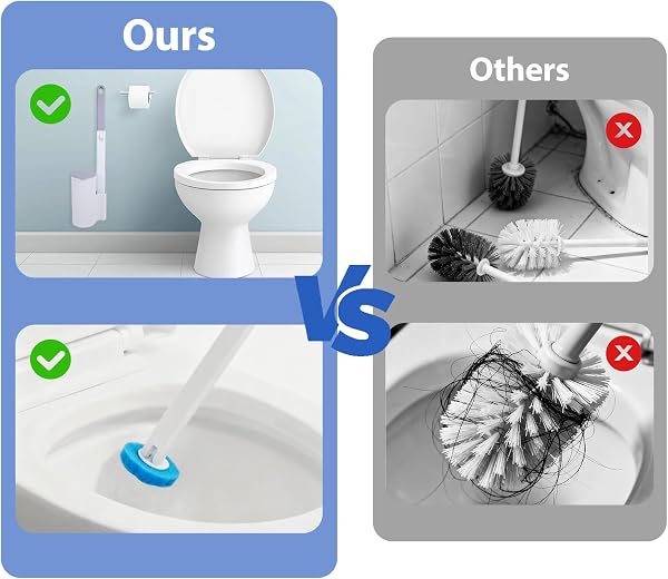 Scopino WC Usa e Getta (con Pulizia WC) – Set di Scopino Bagno WC a Parete in 2 Pezzi, Comprensivo di 54 Dischetti Struccanti e 2 Supporti per Riporle – Set Bagno Spazzolone Bagno Accessori Completo - 5