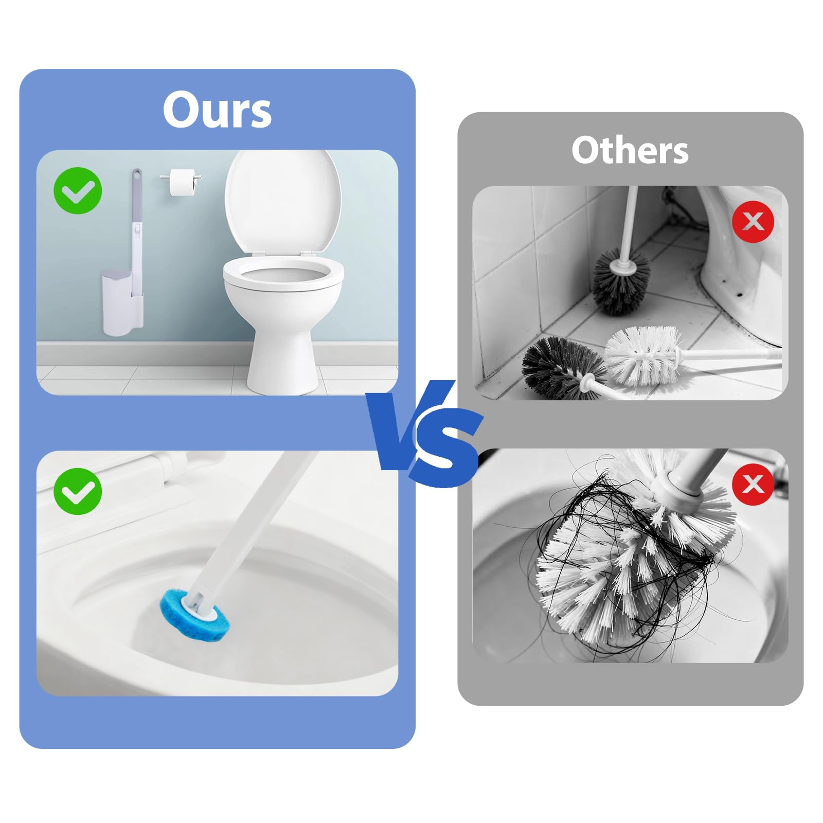 Scopino Bagno WC, Spazzola per WC Monouso Set - 54 Ricariche con Profumo di Oceano, Manico Allungato e Supporto Adesivo Senza Trapano, Spazzola WC Accessori Bagno per Pulizia Profonda