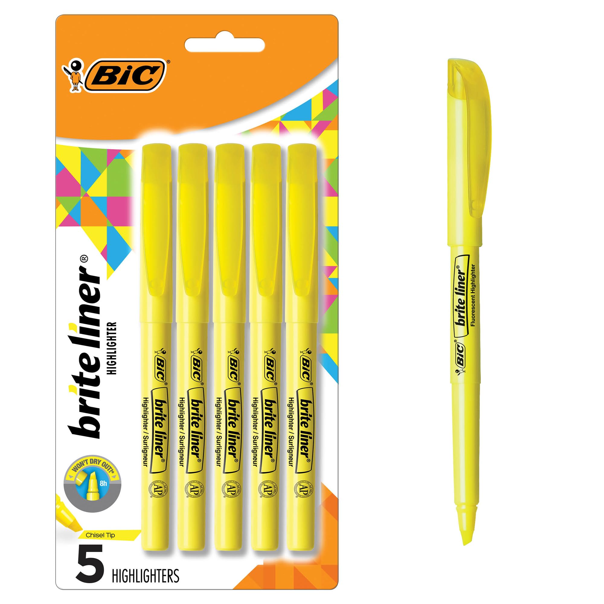 BIC Markery do linii, końcówka dłuta, żółta, 5-pak