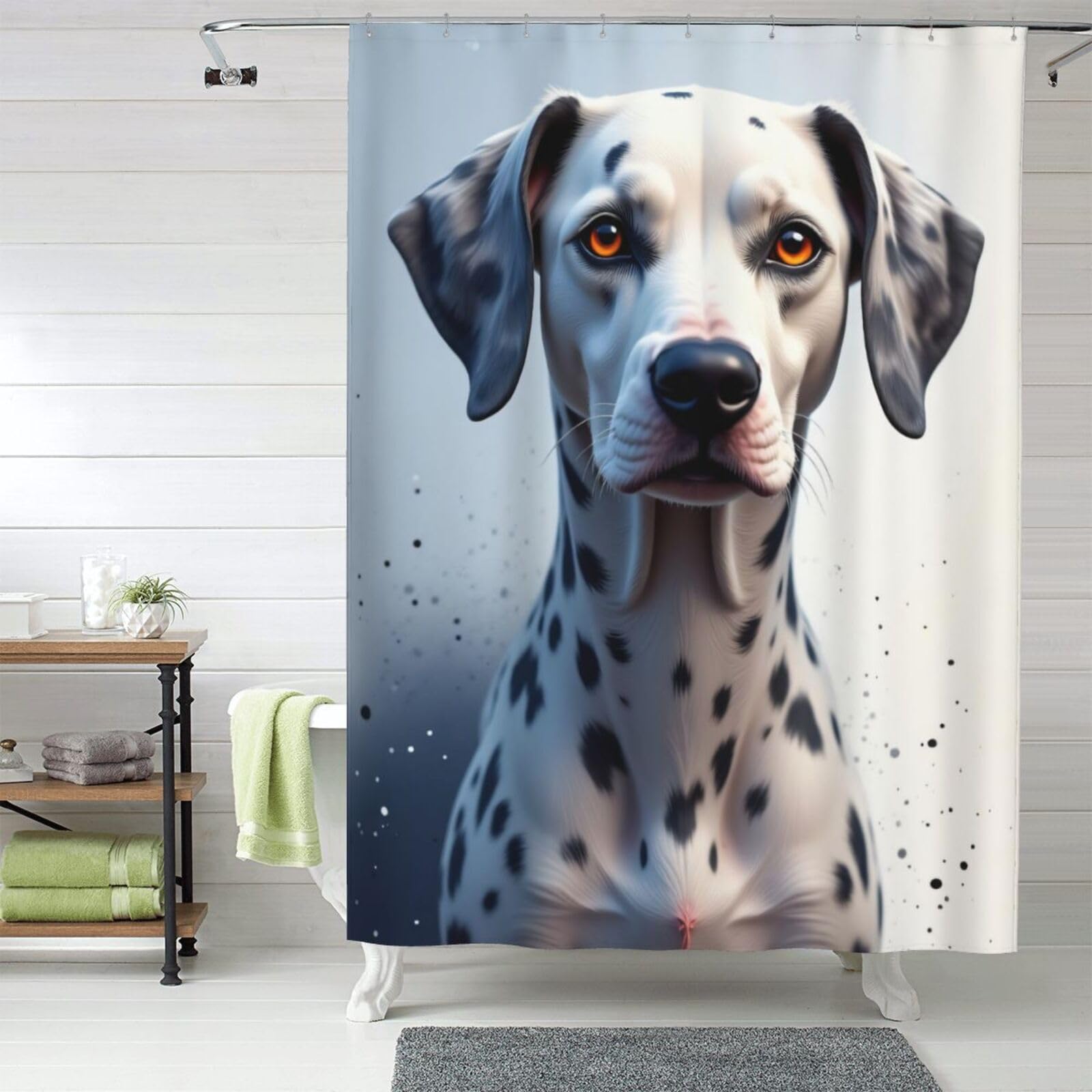 Rideau de douche dalmatien 152x183 cm en tissu opaque avec crochets pour salle de bain