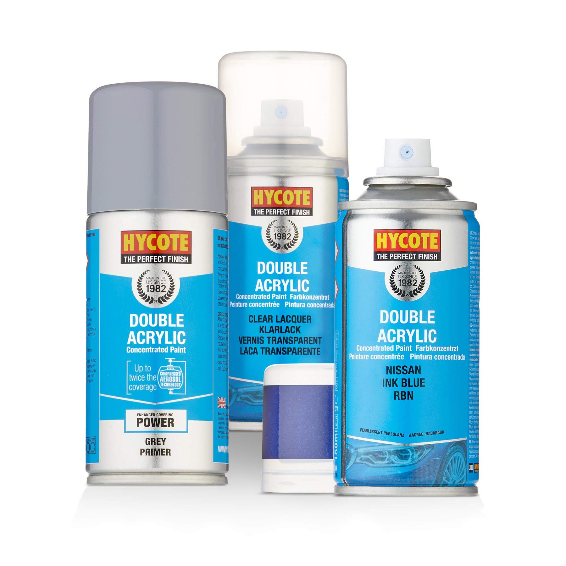 Hycote Spray Paint Double Acrylic Nissan Ink Blue 150ml + Grey Primer & Lacquer