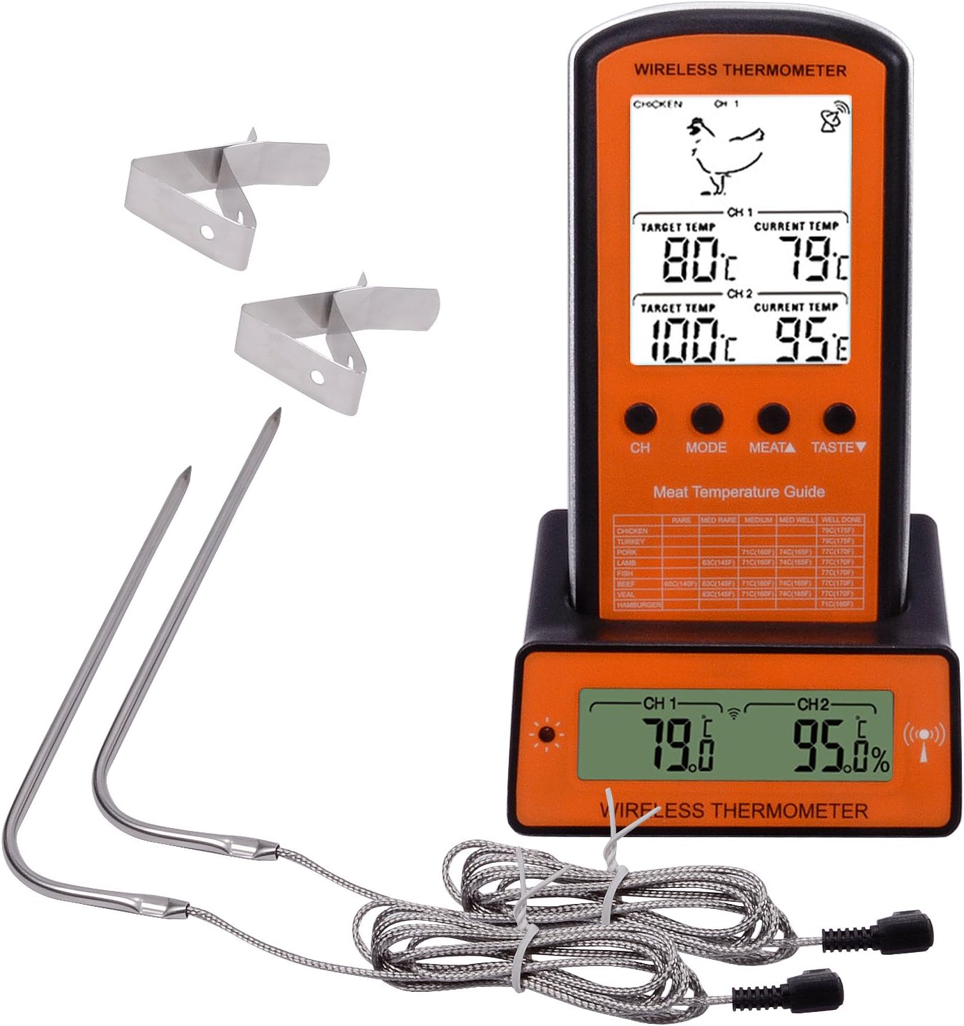 Geefawa Wireless Remote Thermometer with Dual Probe, Digital Grill Cooking Meat Thermometer with Timer Alarm for BBQ Smoker Oven