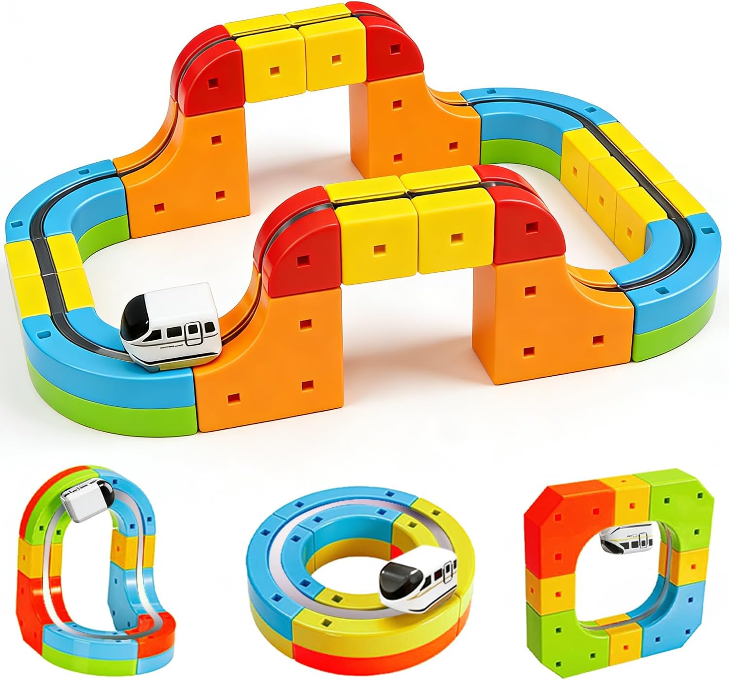 Electric Train Set for Kids Toddlers 3-5,Magnetic Track&Rechargeable Car,Gravity-Defying 3D Embedded Layouts DIY Flexible Race Track Assembly,STEM Educationa Learning Gift