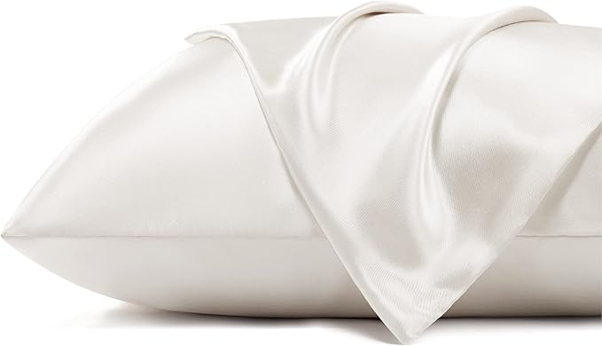 Bedsure Satin Pillowcase for Hair and Skin - Ivory Zipper Pillow Cases Queen Size Set of 2, Similar to Silk Pillow Cases, Silky & Super Soft, Gifts for Women Men, 20x30 Inches