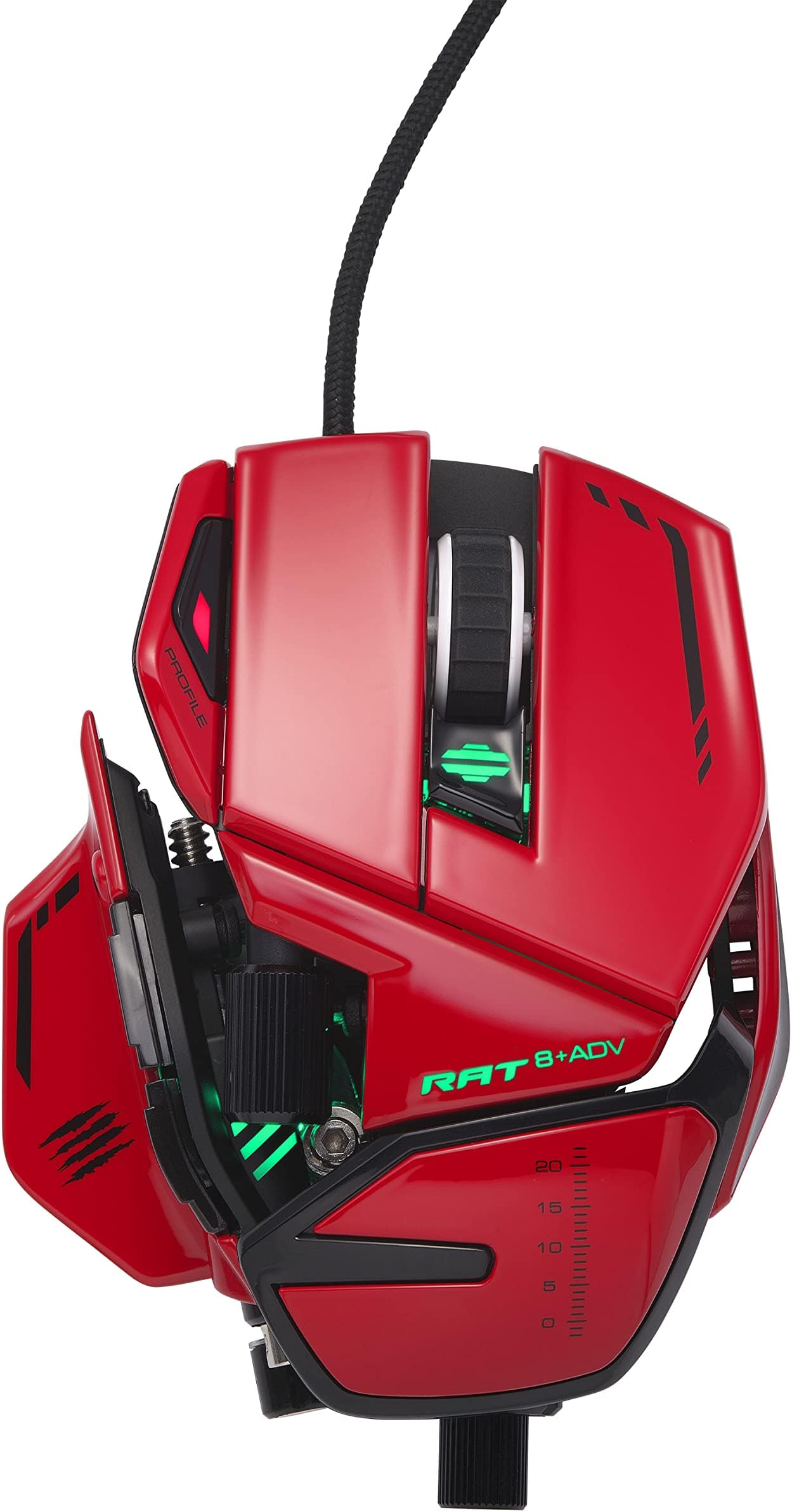 R.A.T. 8+ ADV Fully Adjustable Wired Gaming Mouse - Metal Base - 20000 DPI - 11 Programmable Buttons -4 User Profiles Stored Directly – Customize RGB LED- Tunable Weight System - Red
