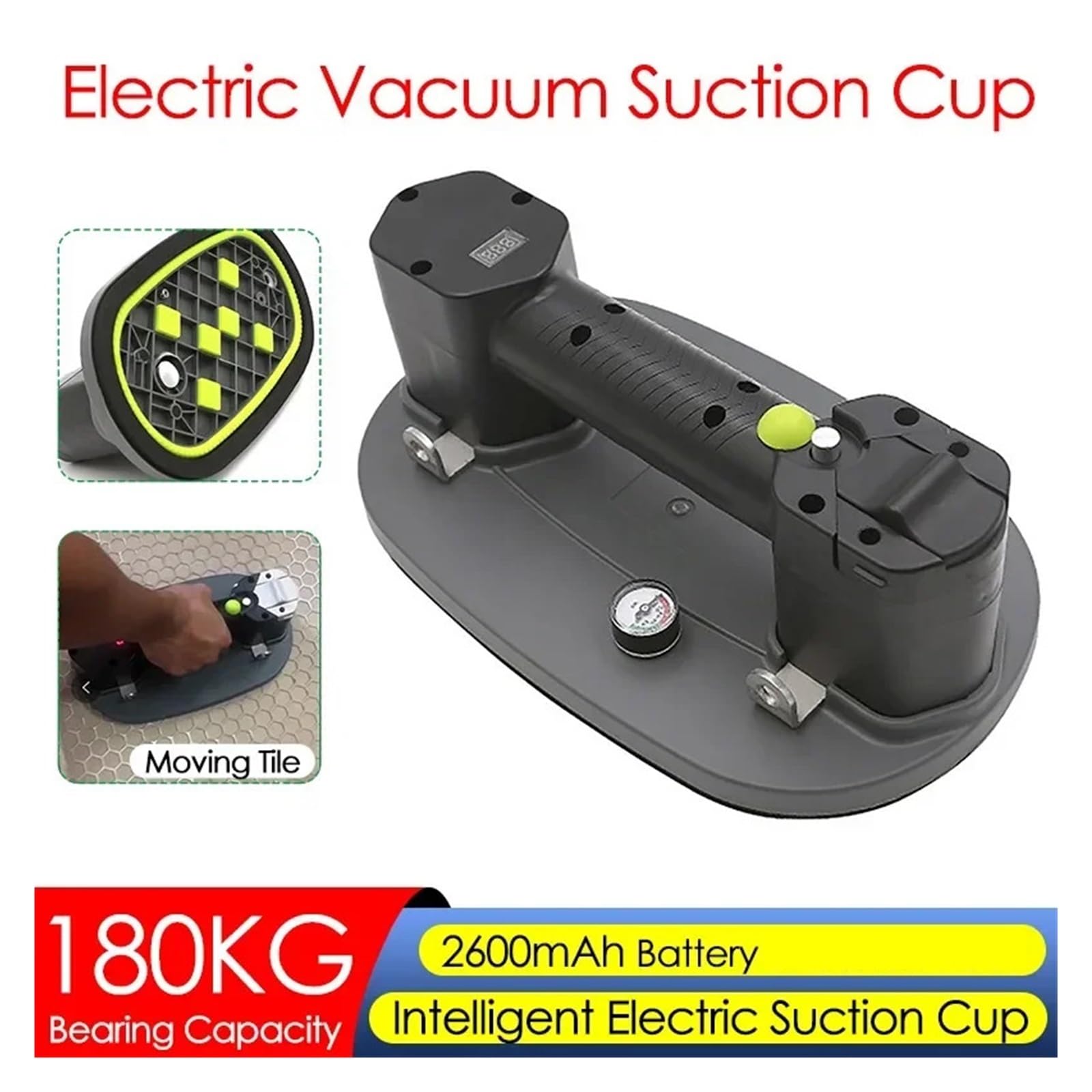 ventosa de vacío, Bomba de aire eléctrica 180KG, ventosa vacío con manómetro for vidrio, Metal, madera, yeso