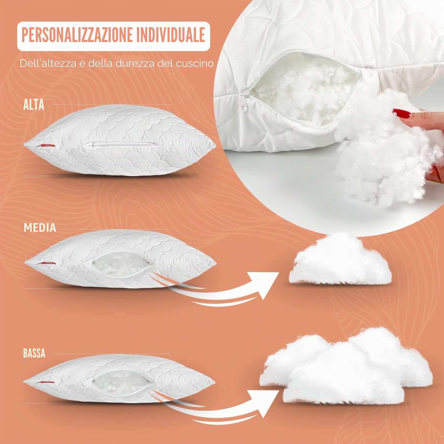 Premium Cuscino Trapuntato - Antiallergico - Anticarie - Inodore Immediatamente utilizzabile - Con Regolazione Della Durezza (Set di 2 Cuscini 50x90 cm)