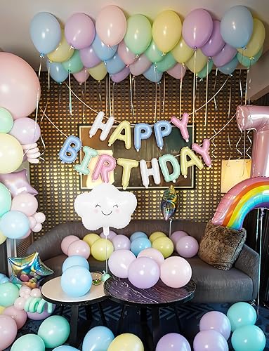 Miniatura 5 de Decoraciones de cumpleaños pastel, globos pastel con pancarta de globos de feliz cumpleaños, globos de macarrón, globo de látex de nube para