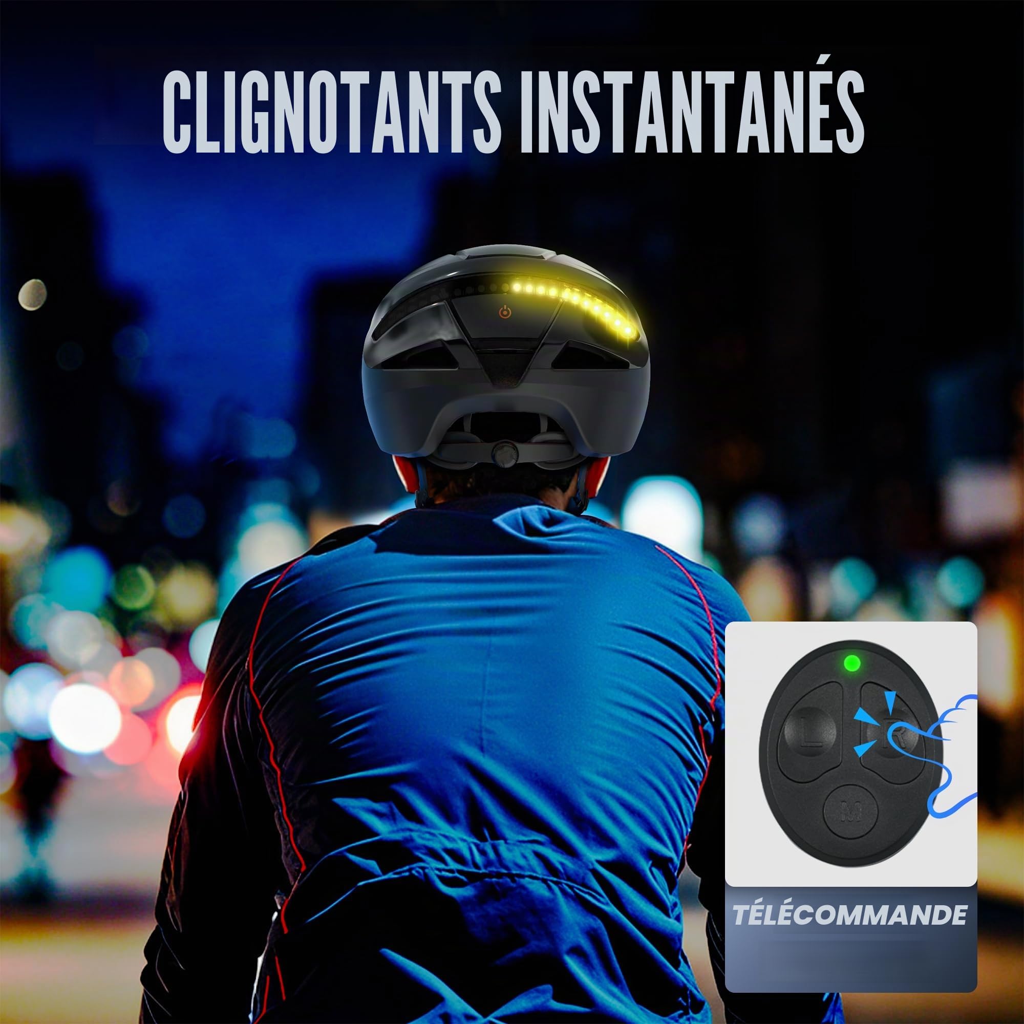 Favoto Casque de vélo Intelligent avec lumières et Clignotants, certifié CE, Casque de Cyclisme pour Adultes avec télécommande, 3 Modes d'éclairage Rouge : Respiration, Clignotant, Fixe
