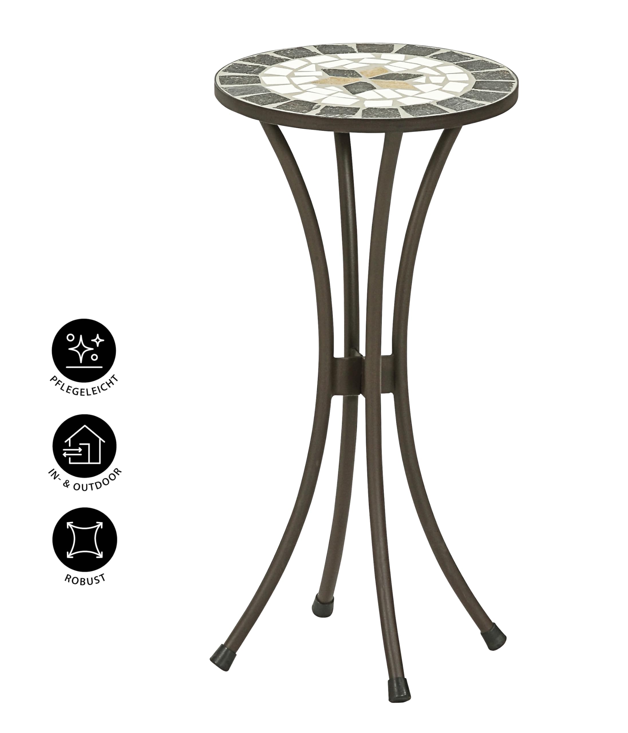 Dehner Stołek na kwiaty Diana, Ø 30 cm, wysokość 60 cm, metal, wygląd mozaiki, brązowy/szary/biały