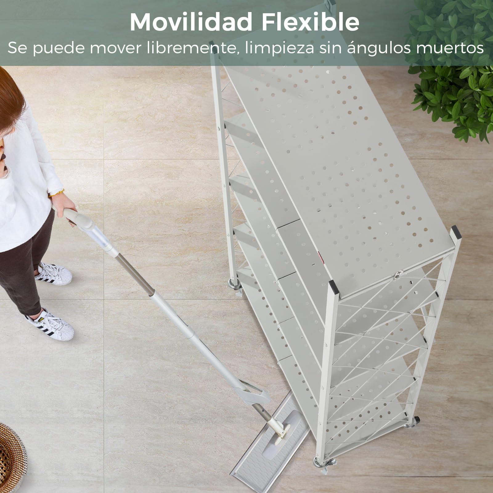 DEANIC Estantes de Almacenamiento Plegables, 5 Niveles de Metal para Almacenamiento, 61 x 147 x 28 cm, estantes esquineros de Cocina con Ruedas, estantes de despensa, estantería para Sala de Estar,