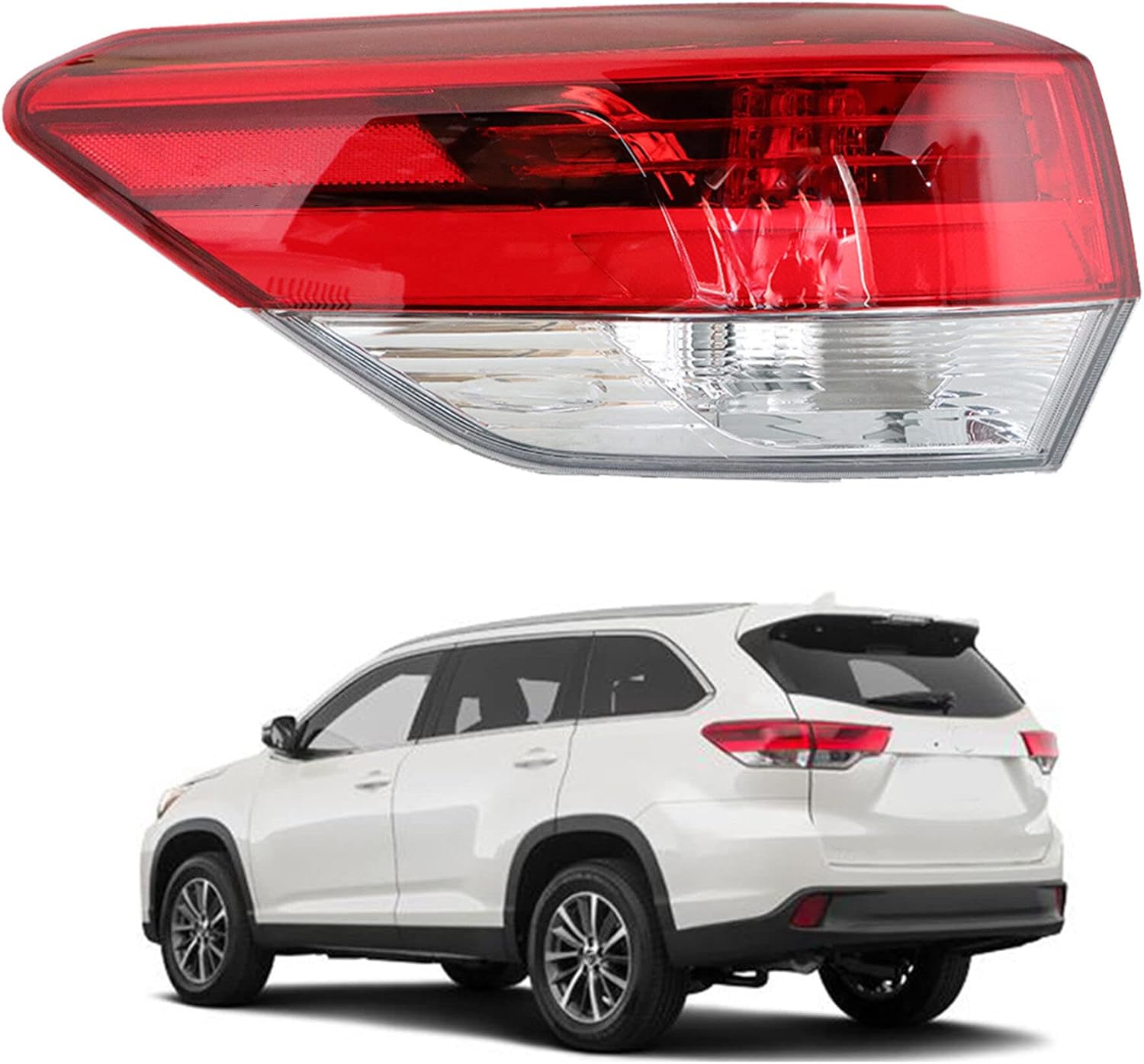 marddpair Outer Left Driver Side Tail Light Replacement for 2017-2019 Toyota Highlander Clear Lens Rear Tail Lamp 815600E161 TO2805143