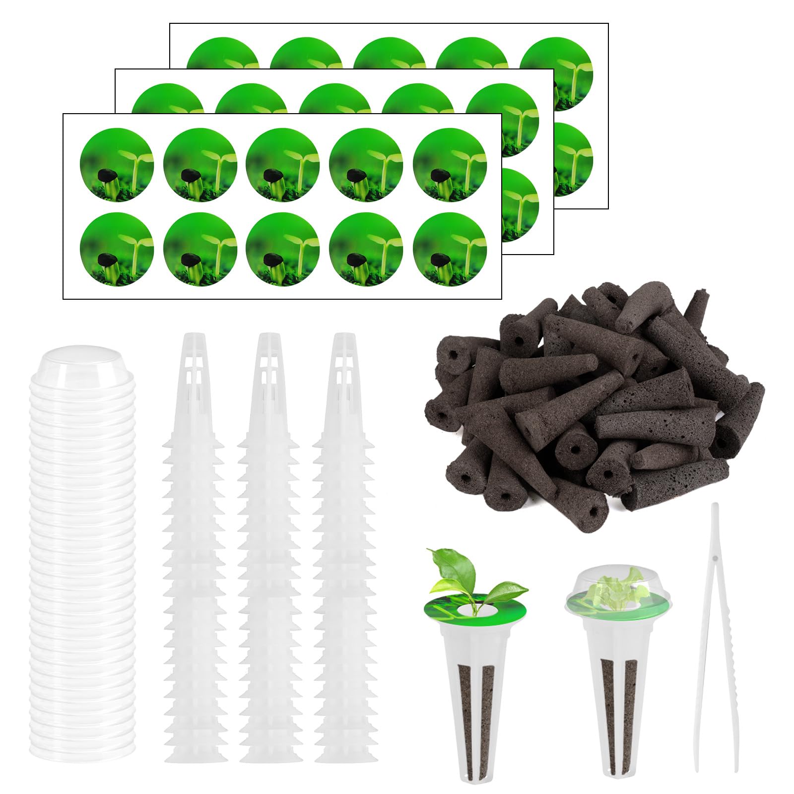 121pcs Seed Pod Kit for Hydroponics Indoor Garden Growing System, Grow Anything Kit with 30 Grow sponges, 30 Pod Labels, 30 Grow Baskets, 30 Grow Domes, 1 Tweezers - Compatible with Most Brands