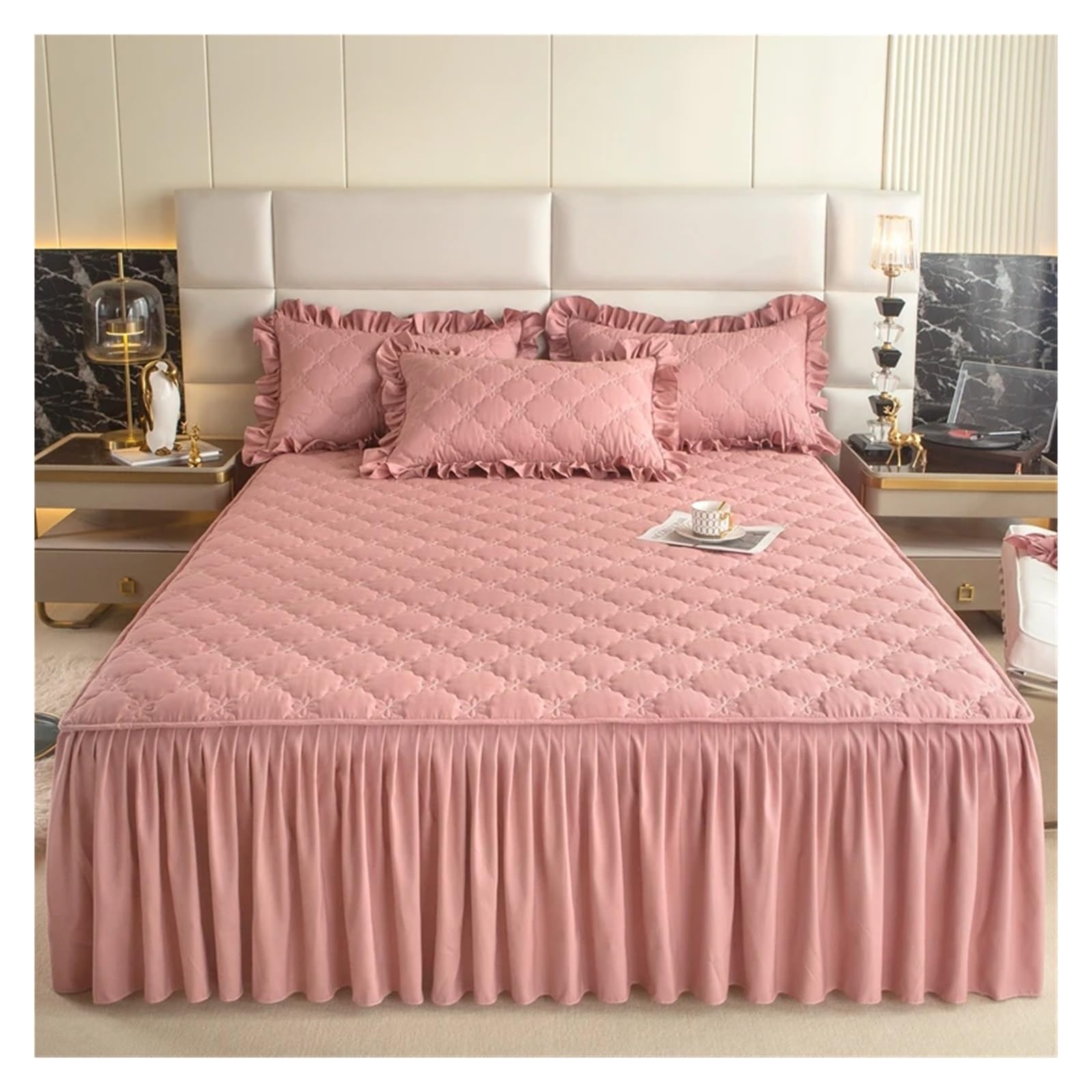 Bed skirt Thickened Bed Skirt Solid Color Cover Quilted Mattress Protector Skin-friendly Bedspread No Pillowcase(COLOR 1,180x200cm 1pc)