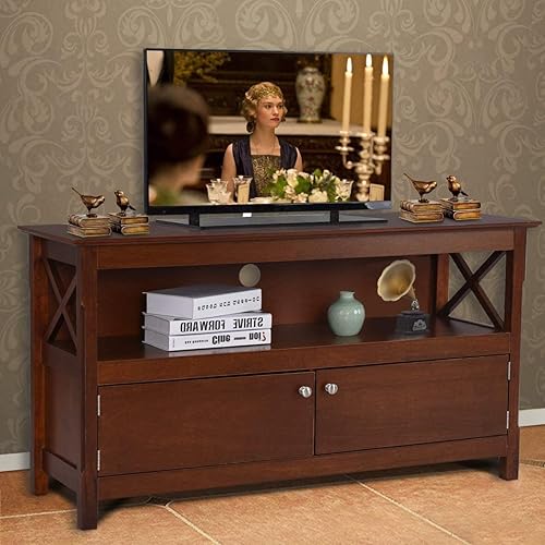 LUARANE Soporte de TV, mueble de TV moderno para TV de hasta 50 pulgadas, consola de TV con 2 puertas, estante de almacenamiento abierto, marco en LUARANE Soporte de TV, mueble de TV moderno para TV de hasta 50 pulgadas, consola de TV con 2 puertas, estante de almacenamiento abierto, marco en