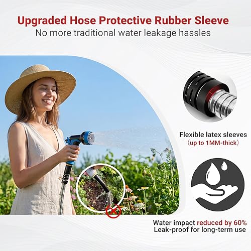 Miniatura 3 de Lefree Manguera de jardín de 75 pies, manguera de jardín de metal, manguera de acero inoxidable con boquilla de 10 funciones, manguera de agua